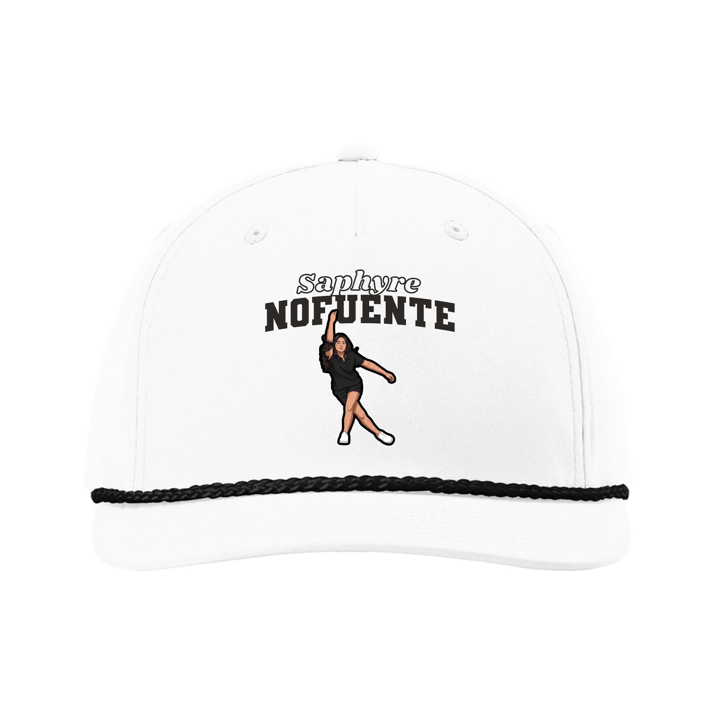 Five-Panel Classic Rope Cap — Name Arch in White