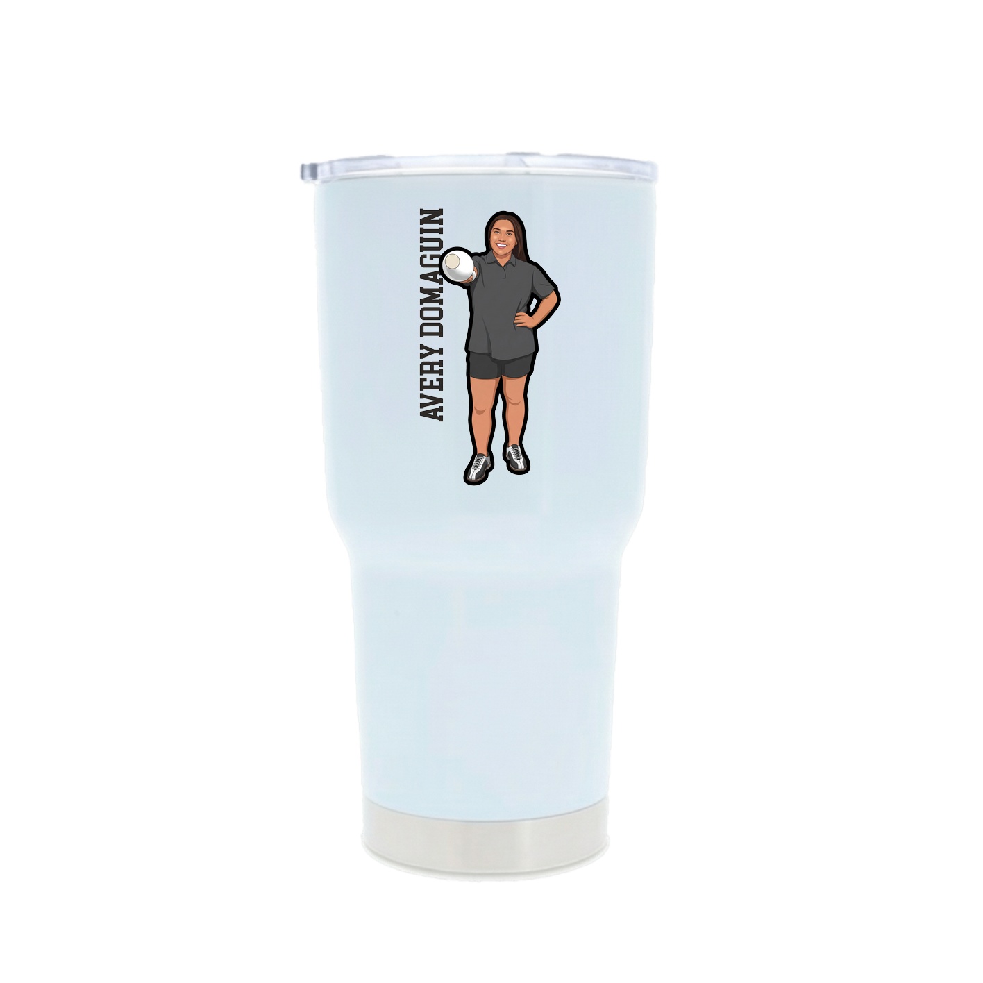 30oz Stainless Steel Tumbler — Name Vertical in White