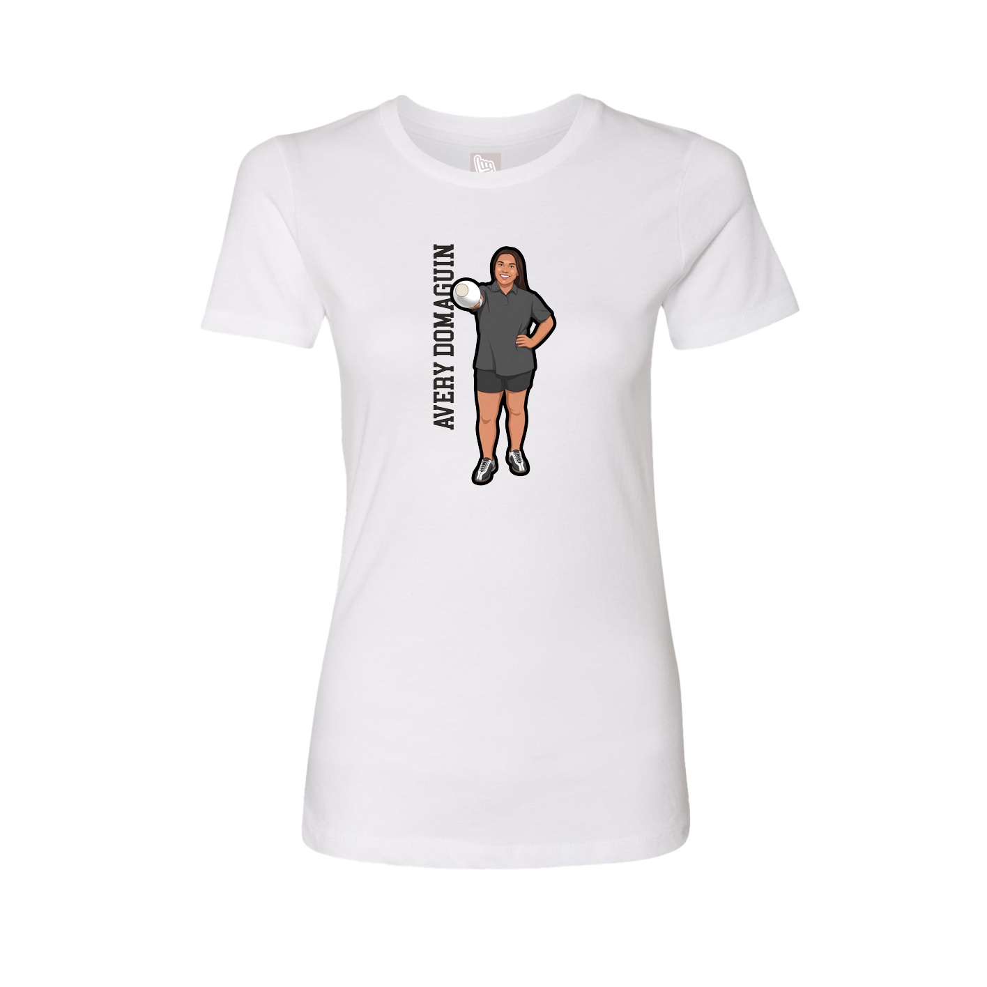 Fitted Women's Tee — Name Vertical in White