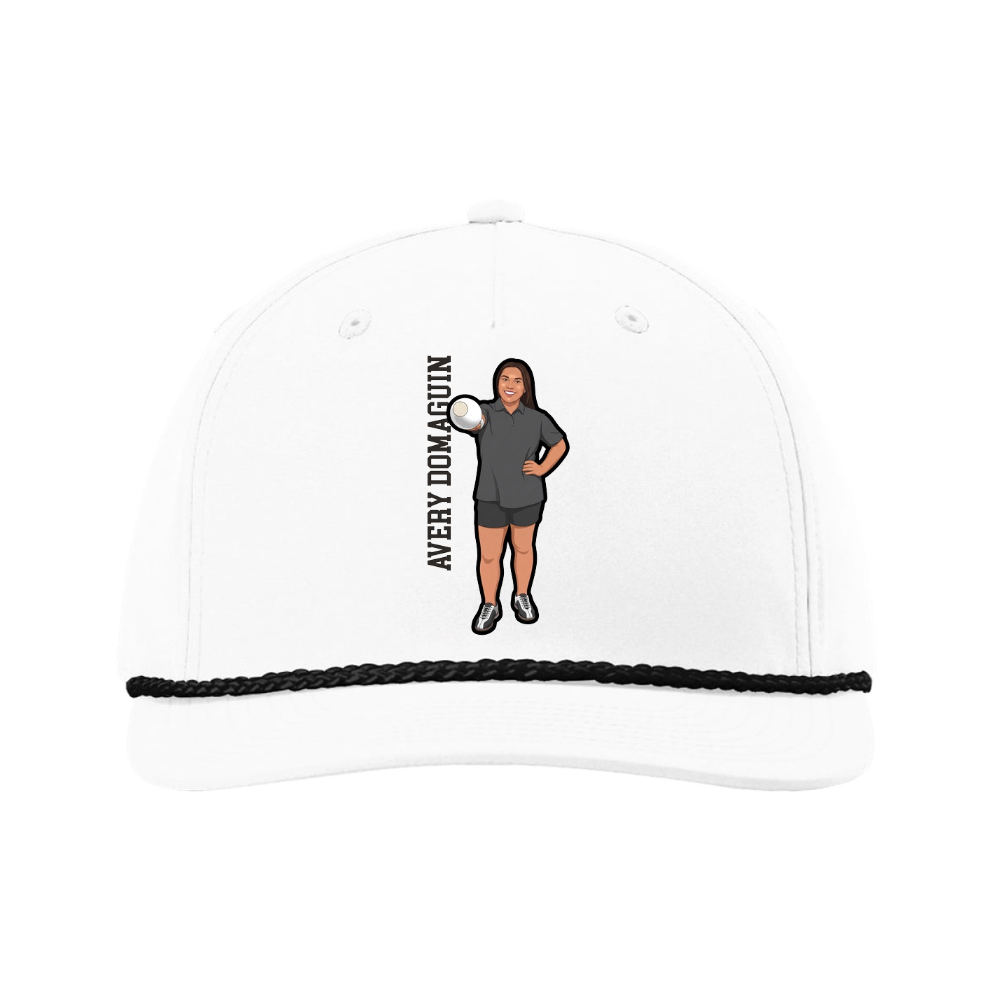 Five-Panel Classic Rope Cap — Name Vertical in White