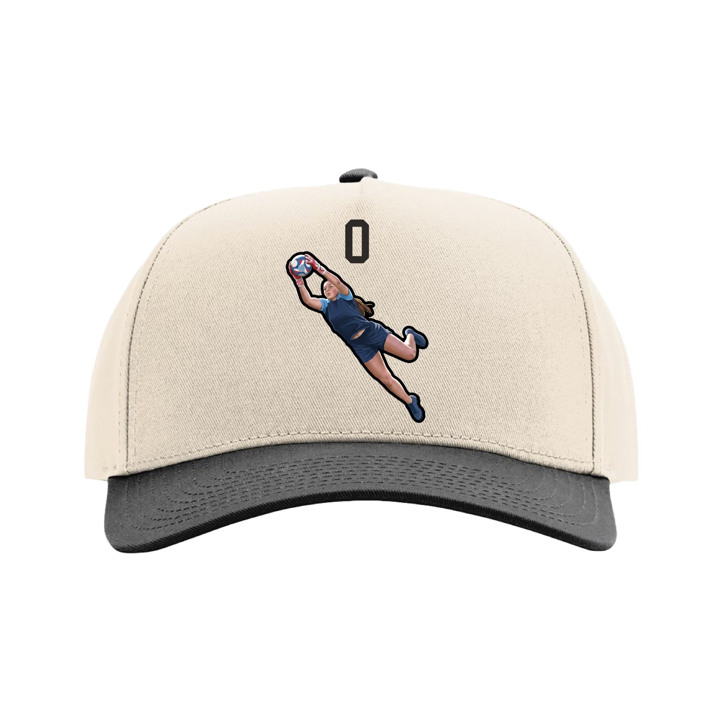 Full Fabric Five-Panel Champ Cap — Number Top in Cream/Black