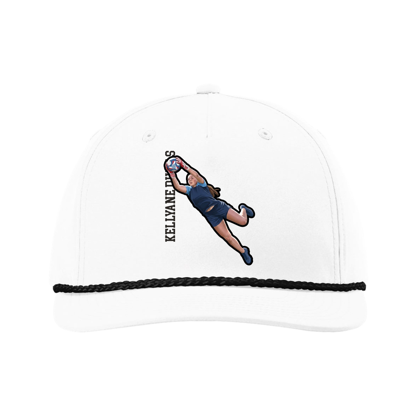 Five-Panel Classic Rope Cap — Name Vertical in White