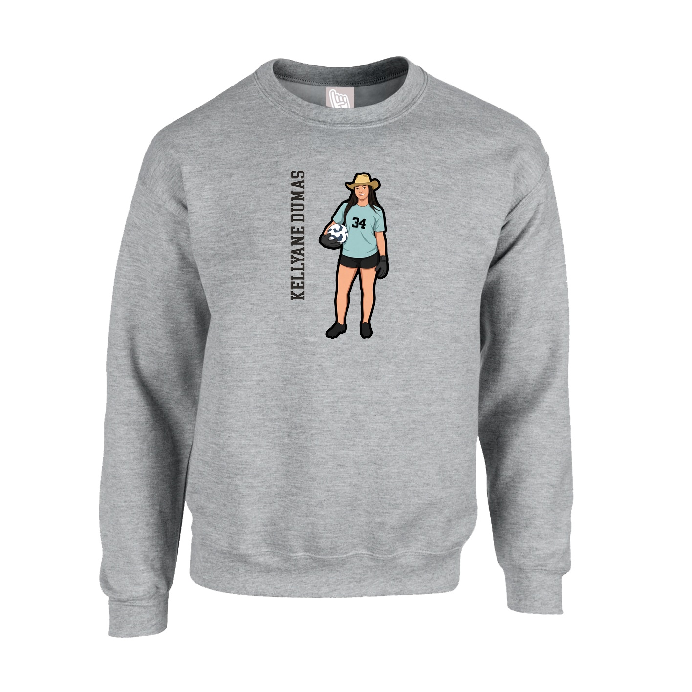 Fleece Crew — Name Vertical in Grey