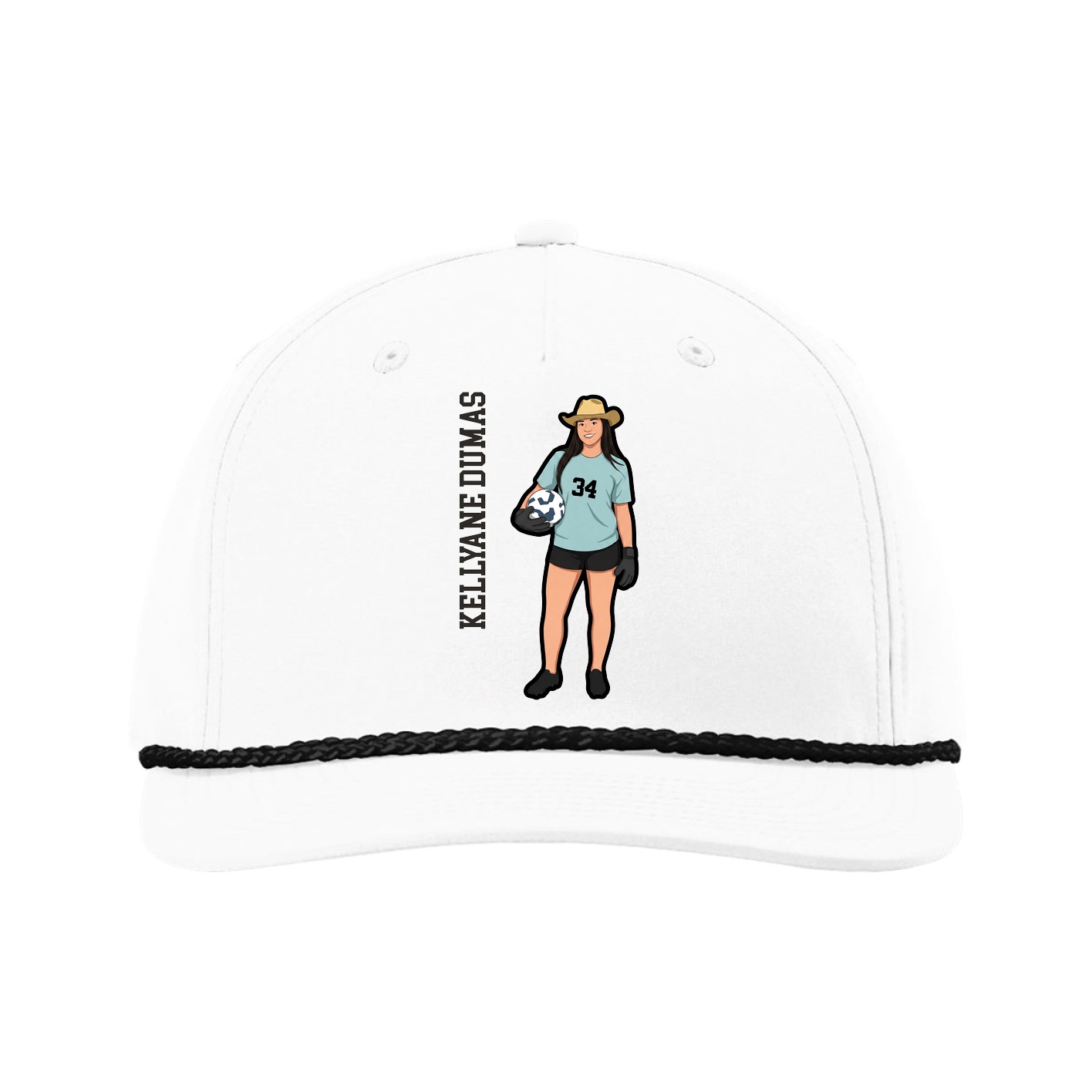 Five-Panel Classic Rope Cap — Name Vertical in White