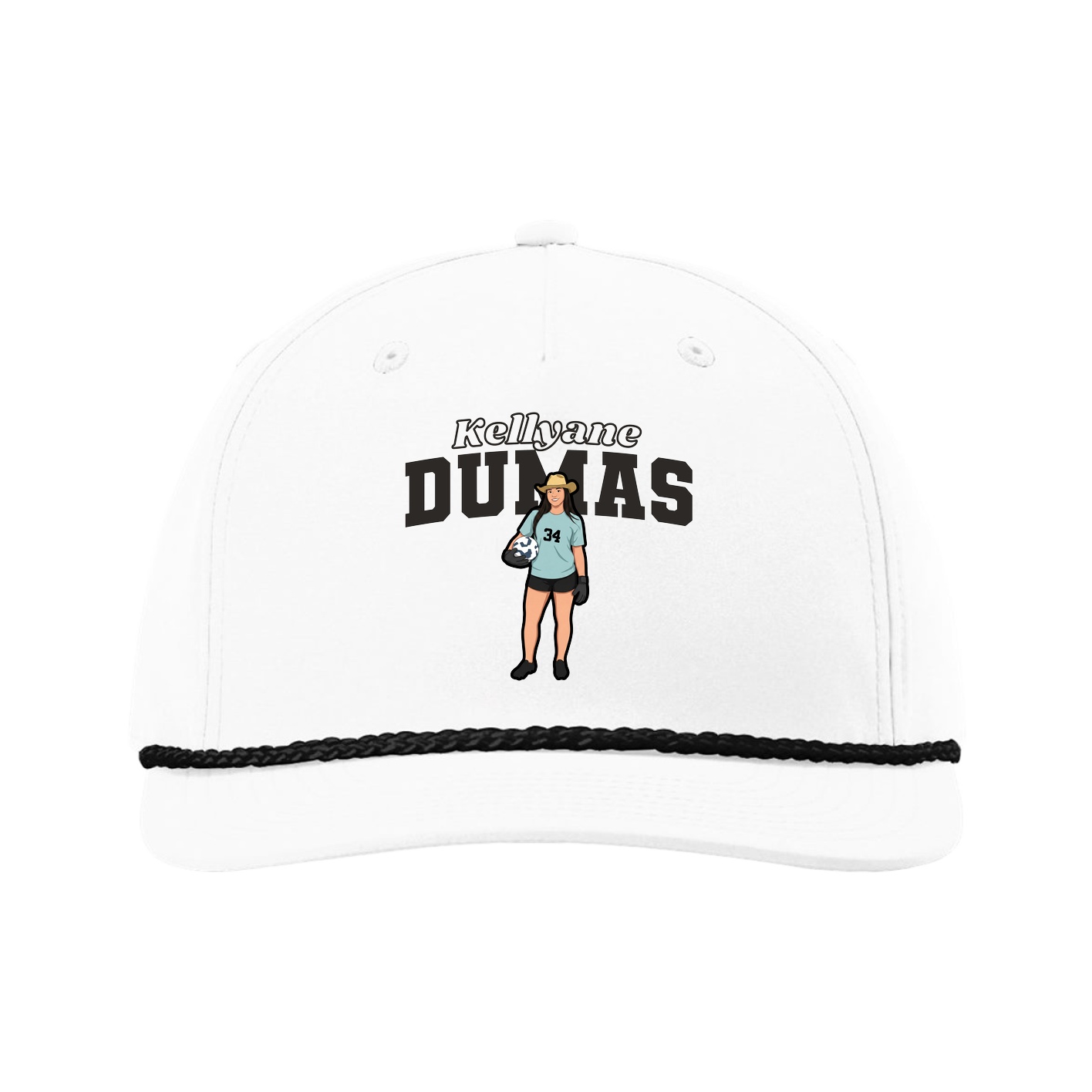 Five-Panel Classic Rope Cap — Name Arch in White