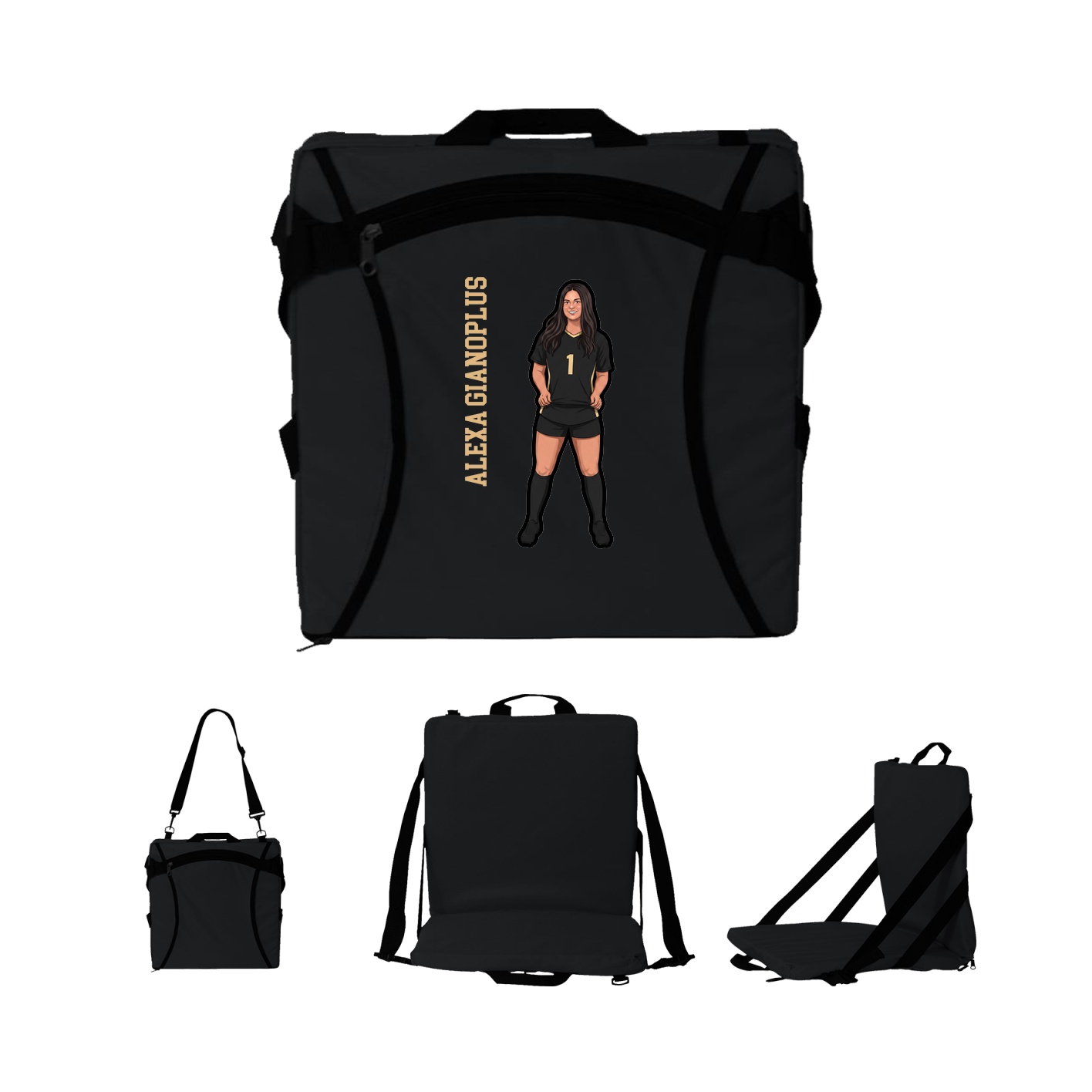 Folding Stadium Seat — Name Vertical in Black