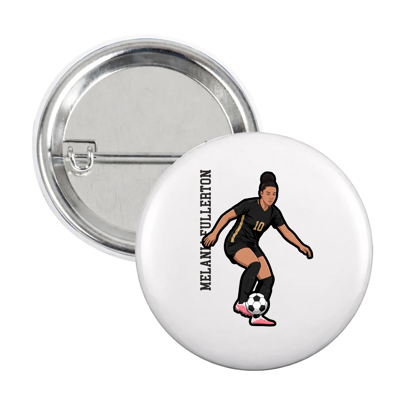 Game Day Button — Name Vertical in White