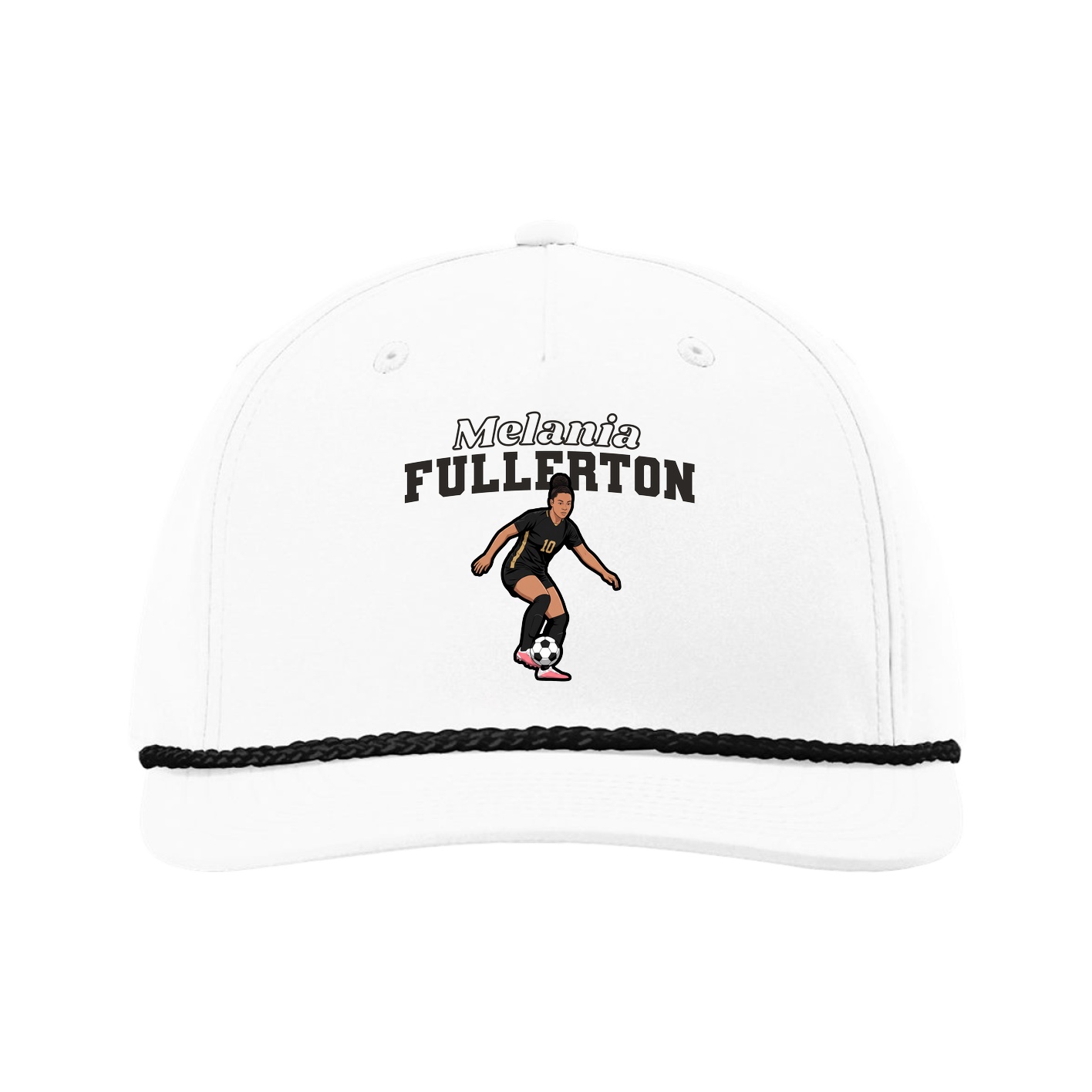 Five-Panel Classic Rope Cap — Name Arch in White