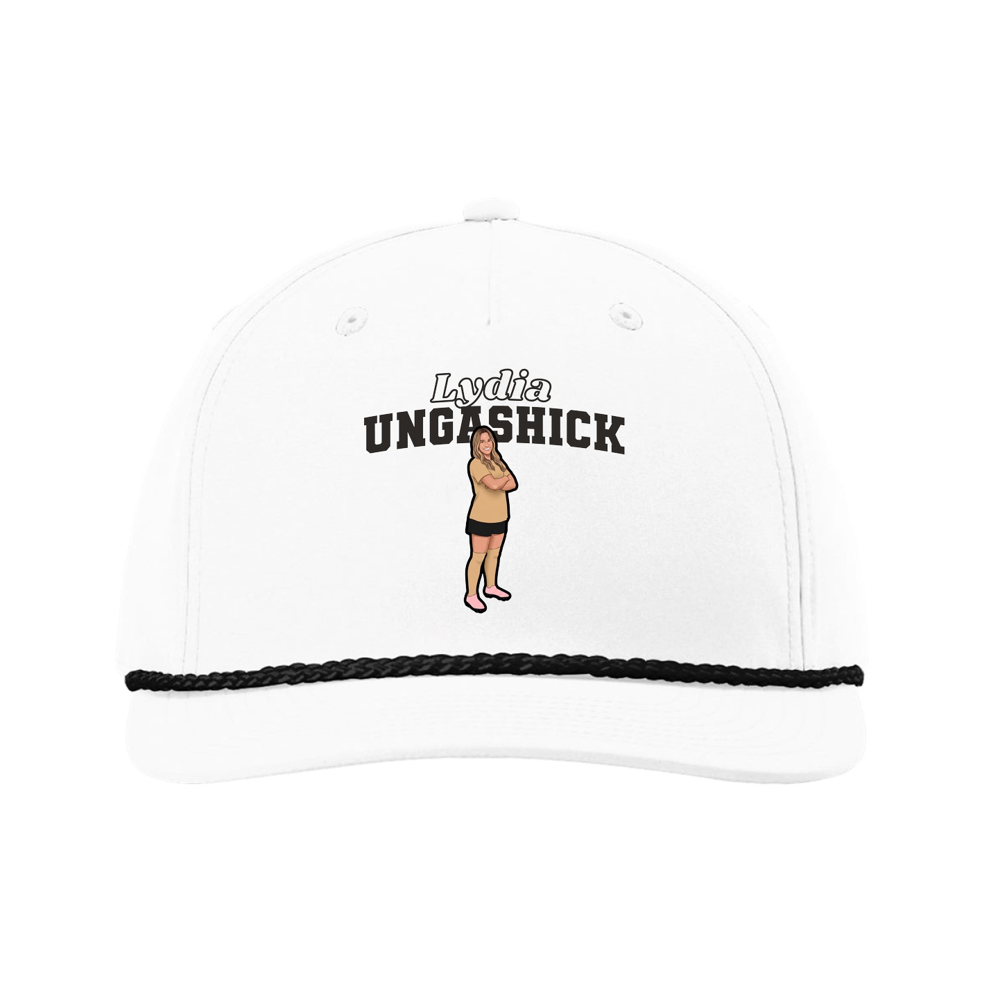 Five-Panel Classic Rope Cap — Name Arch in White