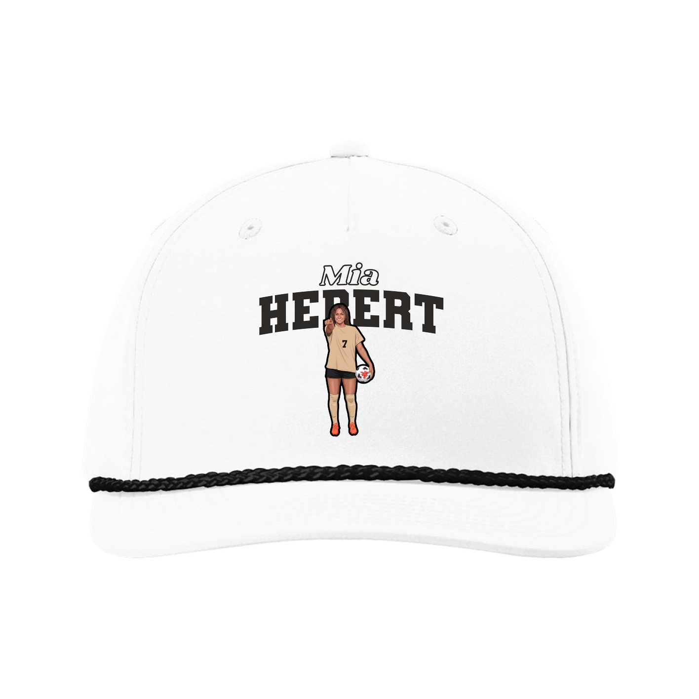 Five-Panel Classic Rope Cap — Name Arch in White