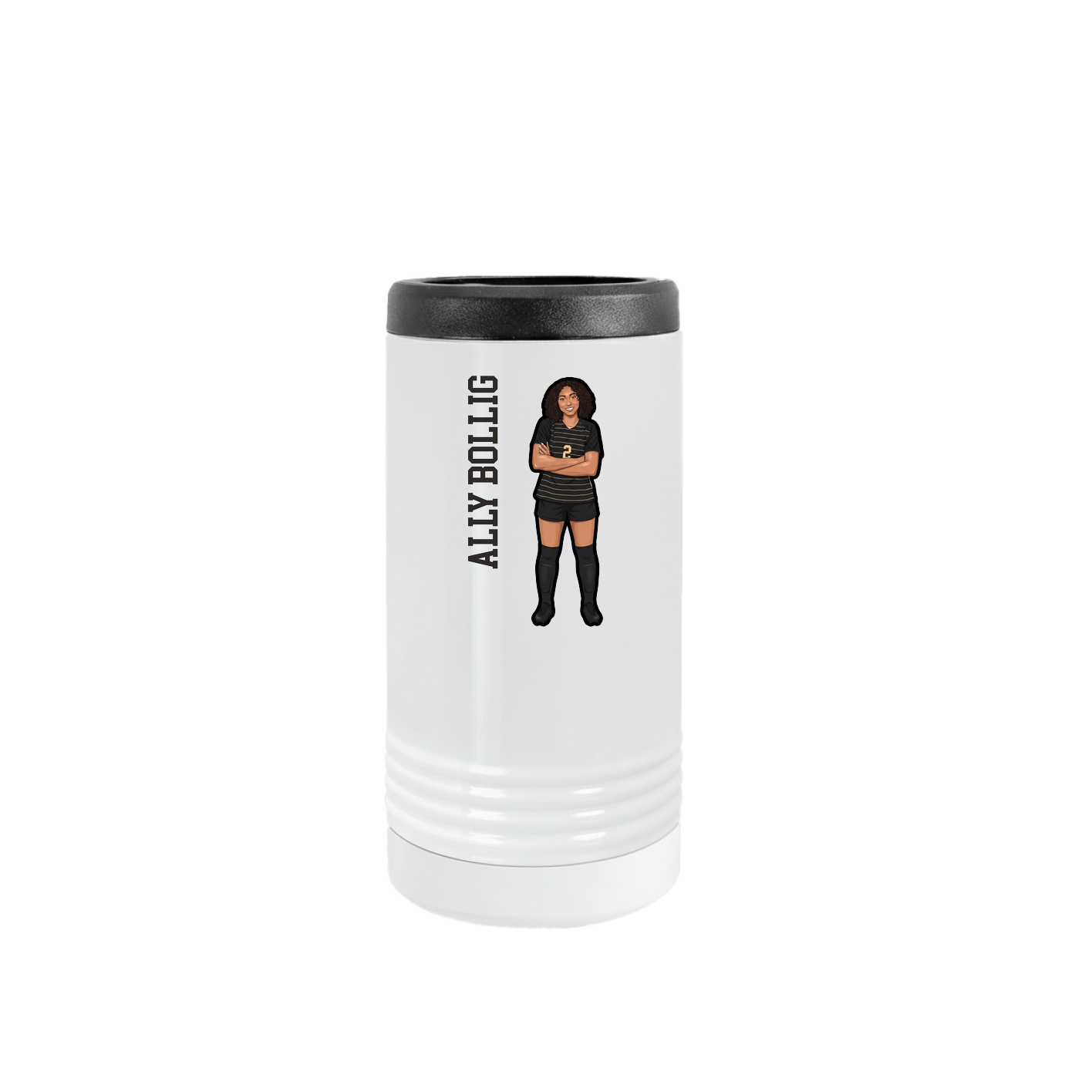 Slim Beverage Holder — Name Vertical in White