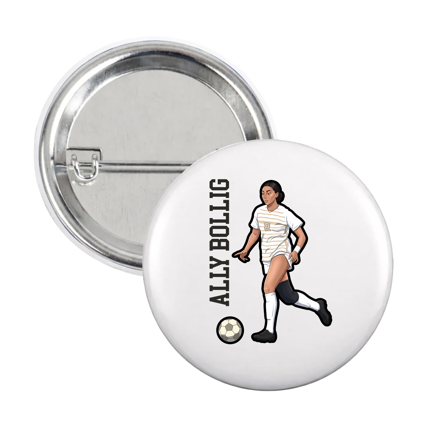 Game Day Button — Name Vertical in White