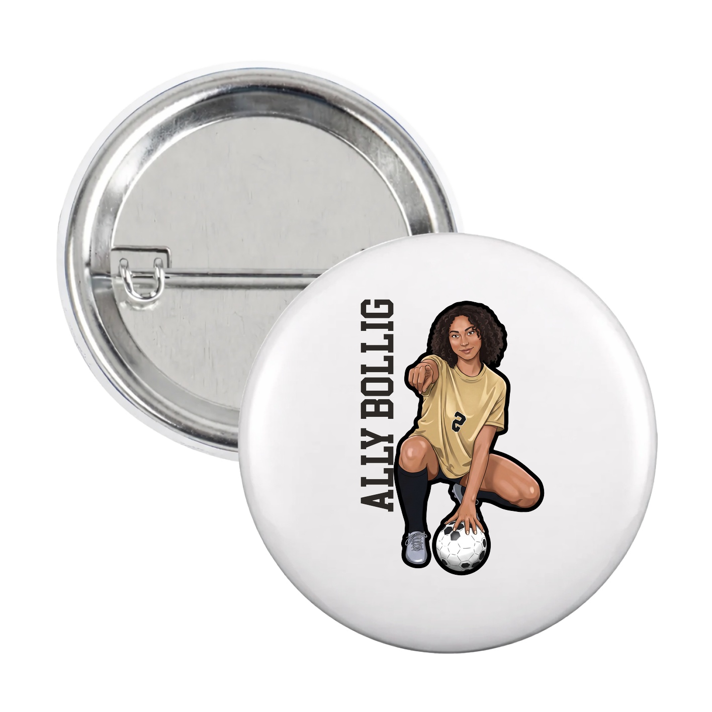 Game Day Button — Name Vertical in White