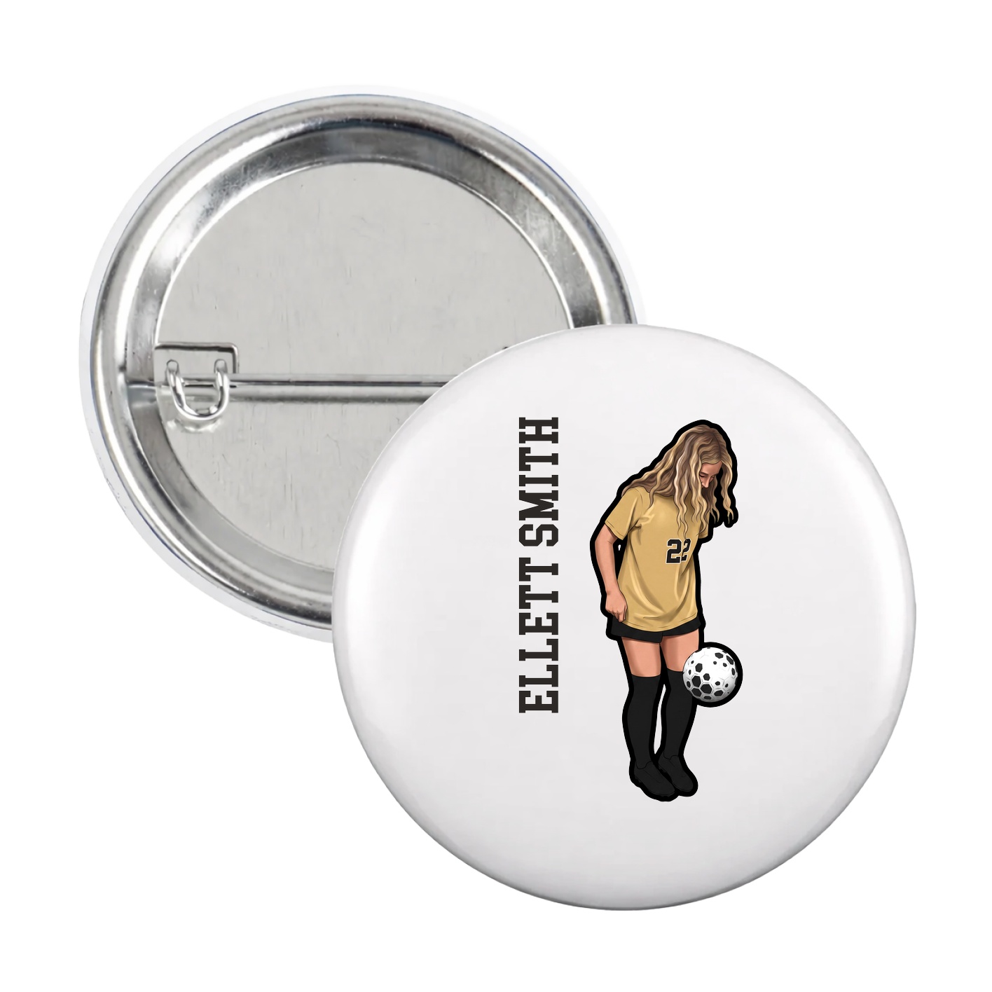 Game Day Button — Name Vertical in White