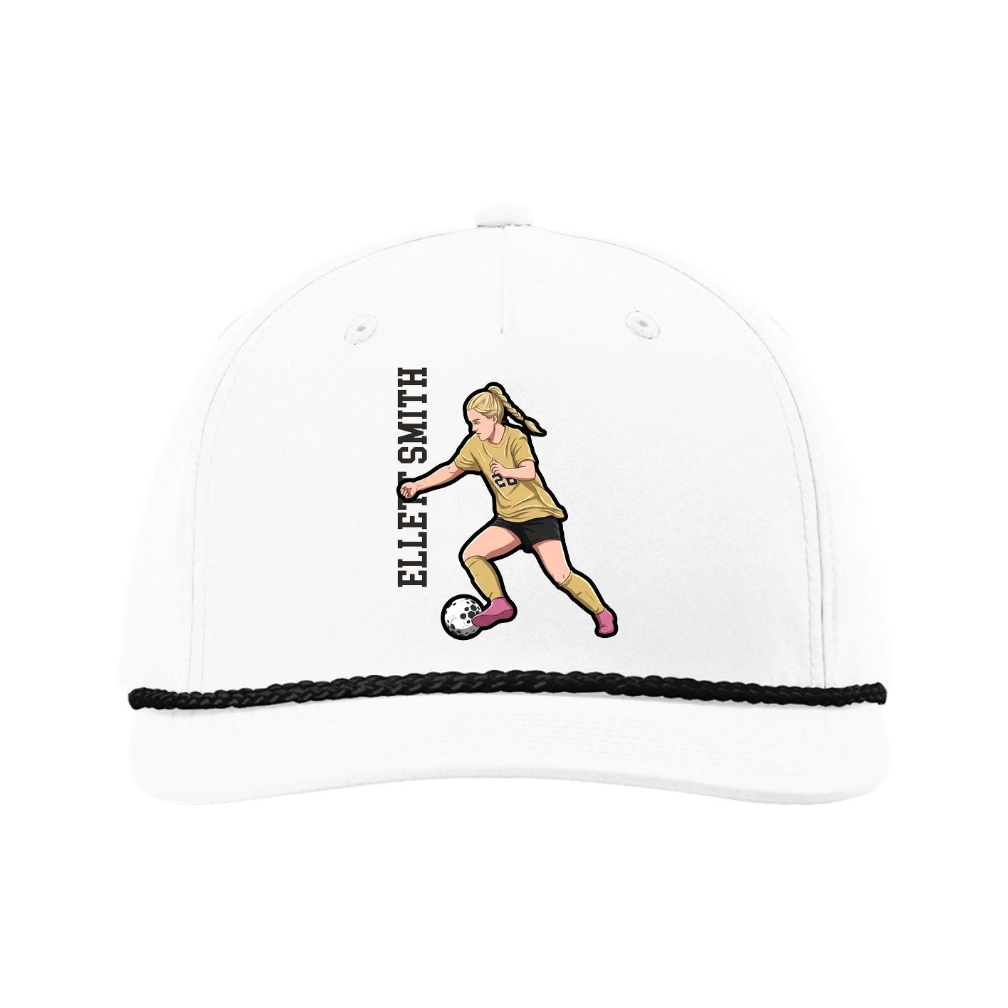 Five-Panel Classic Rope Cap — Name Vertical in White