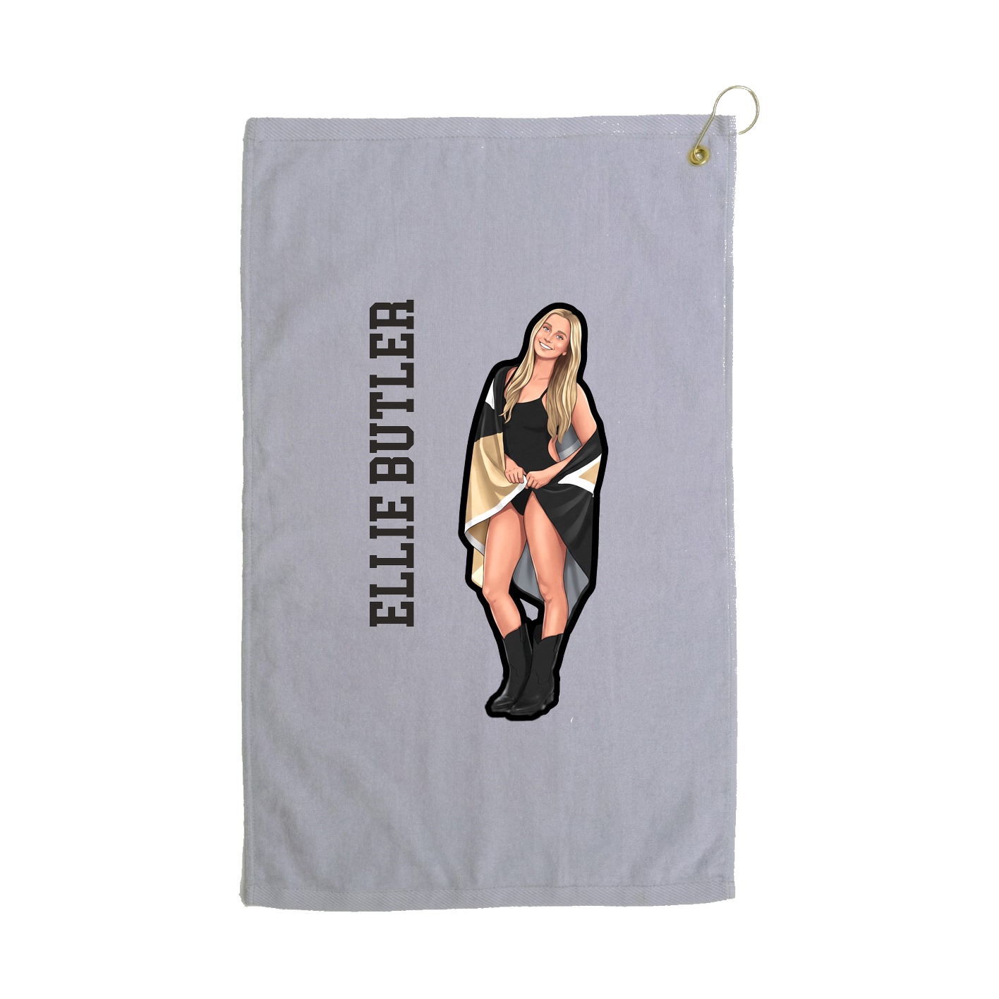 Golf Towel — Name Vertical in Grey