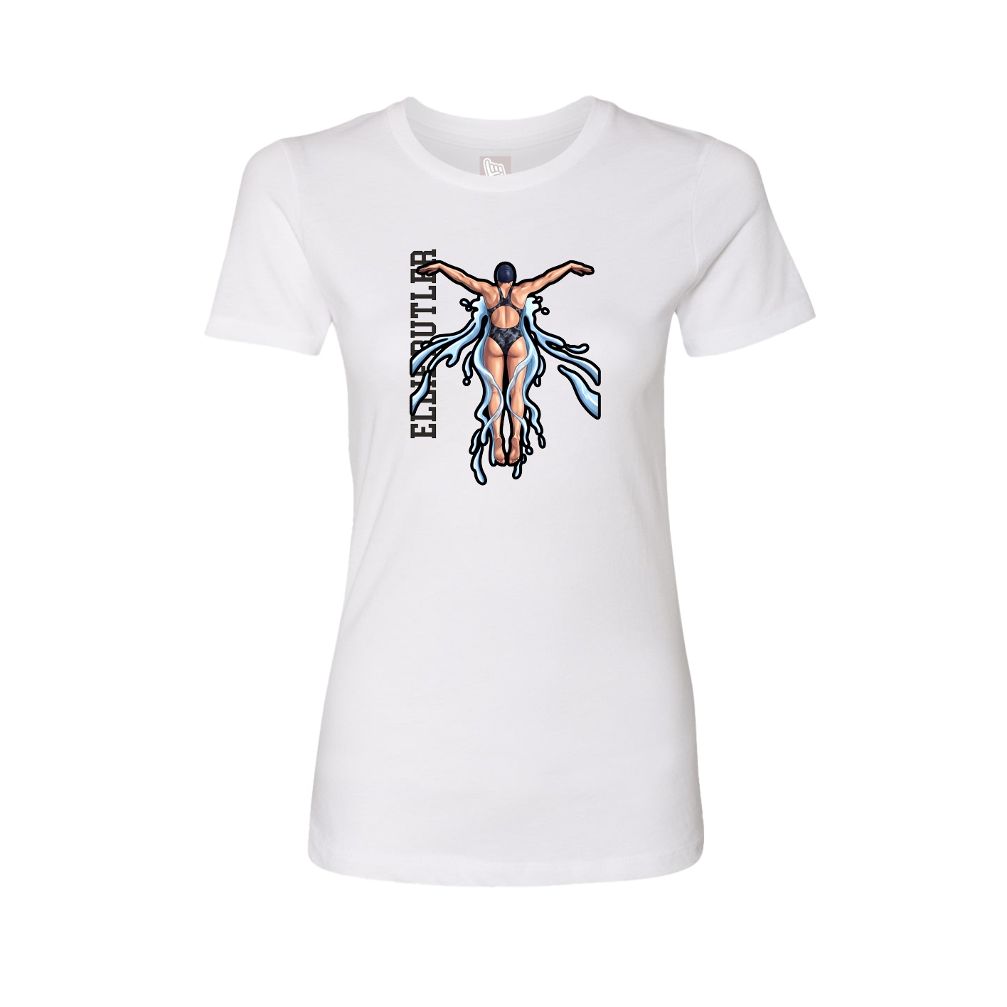 Fitted Women's Tee — Name Vertical in White