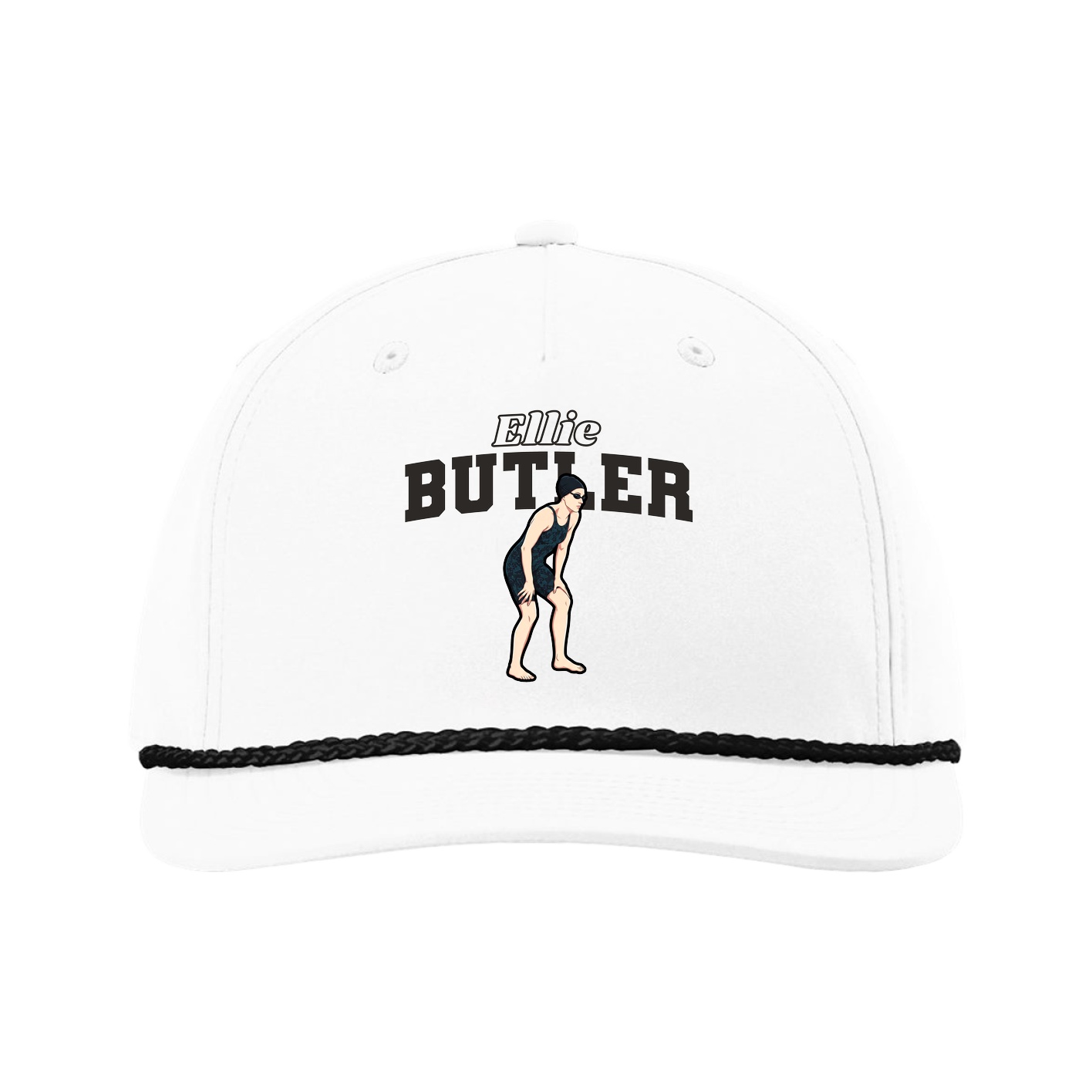 Five-Panel Classic Rope Cap — Name Arch in White