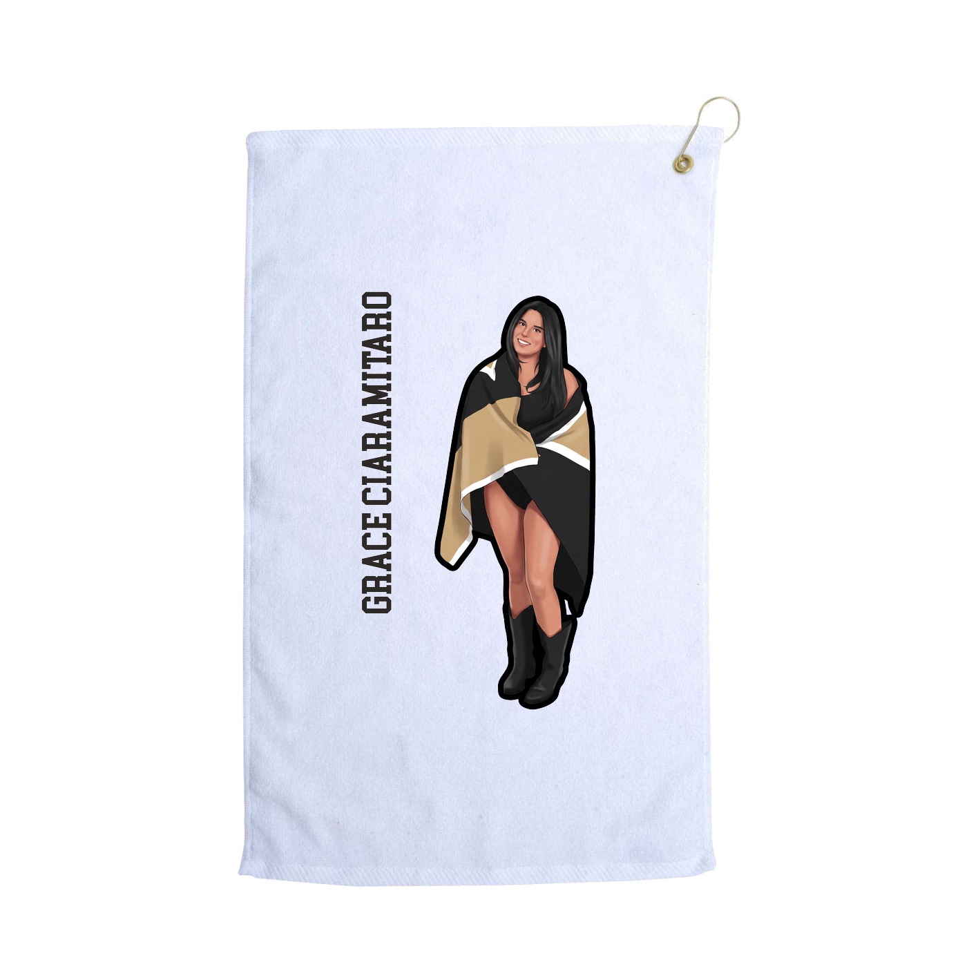 Golf Towel — Name Vertical in White