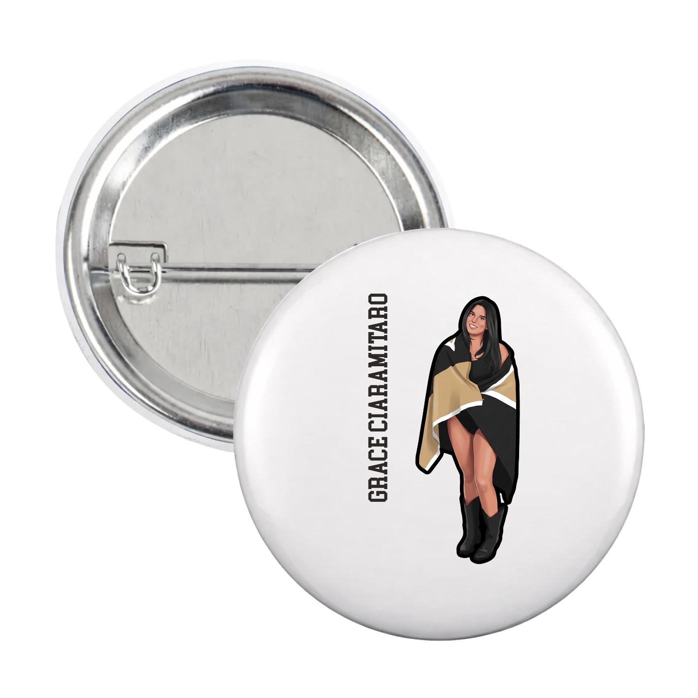 Game Day Button — Name Vertical in White
