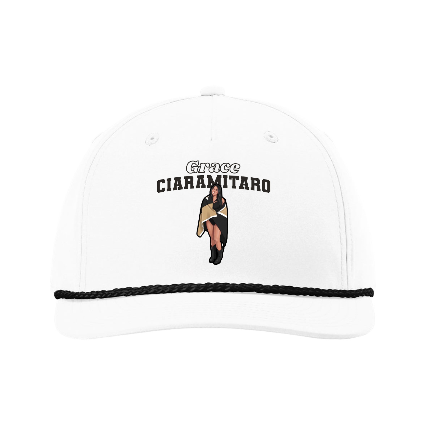 Five-Panel Classic Rope Cap — Name Arch in White
