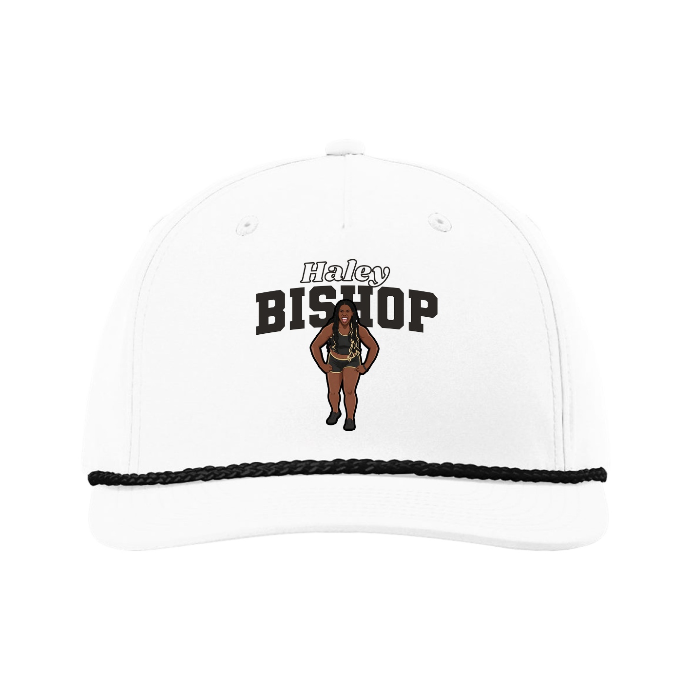 Five-Panel Classic Rope Cap — Name Arch in White