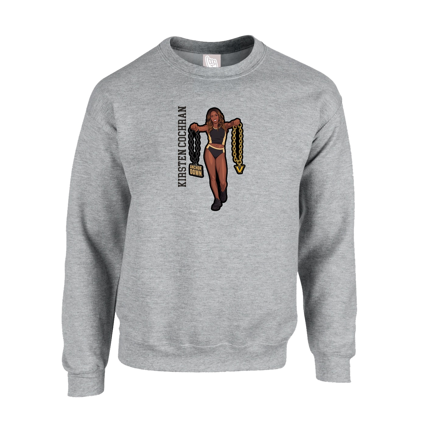 Fleece Crew — Name Vertical in Grey
