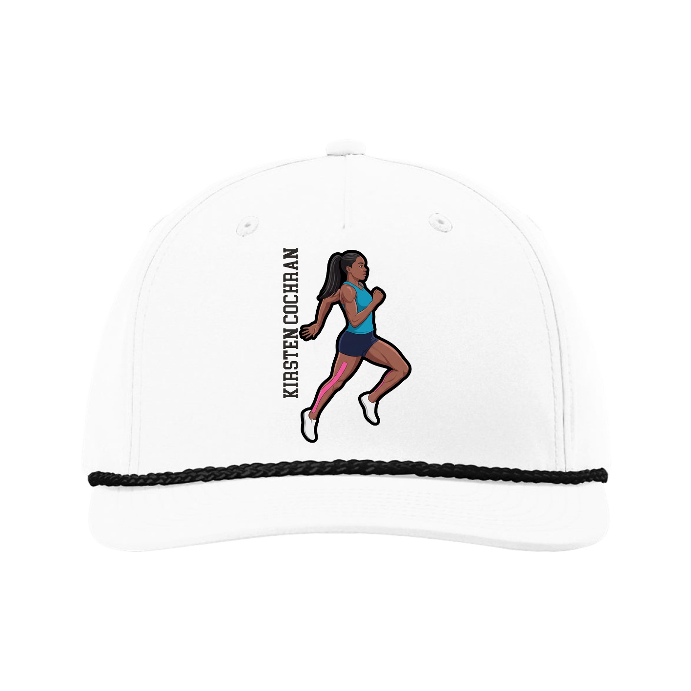 Five-Panel Classic Rope Cap — Name Vertical in White