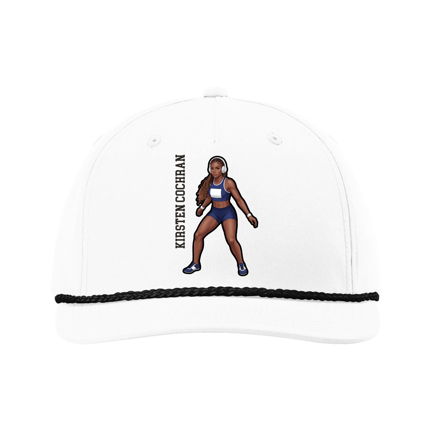 Five-Panel Classic Rope Cap — Name Vertical in White