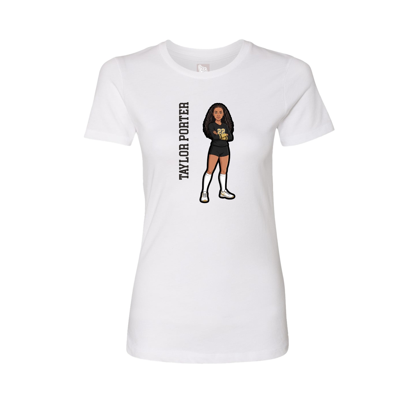Fitted Women's Tee — Name Vertical in White