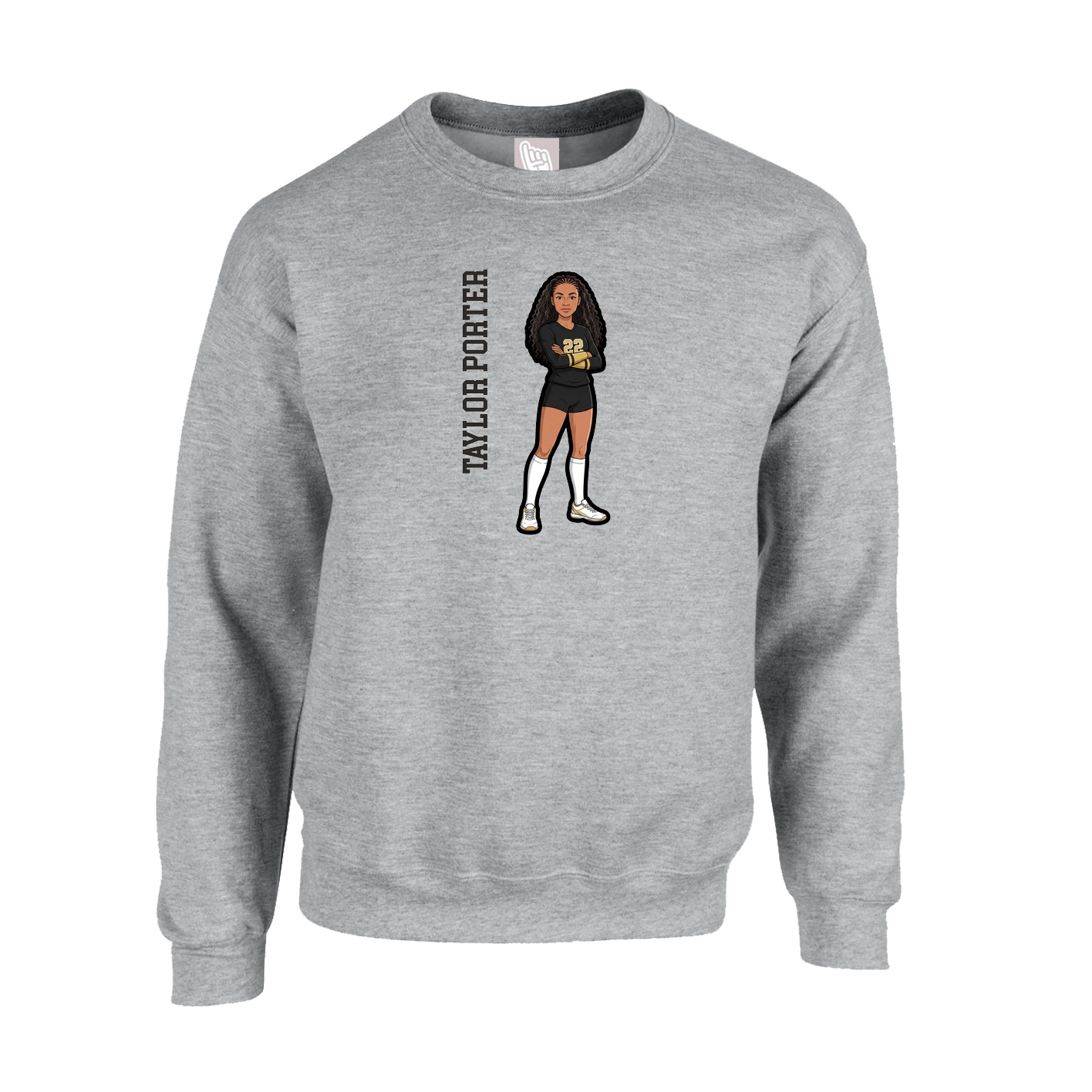 Fleece Crew — Name Vertical in Grey