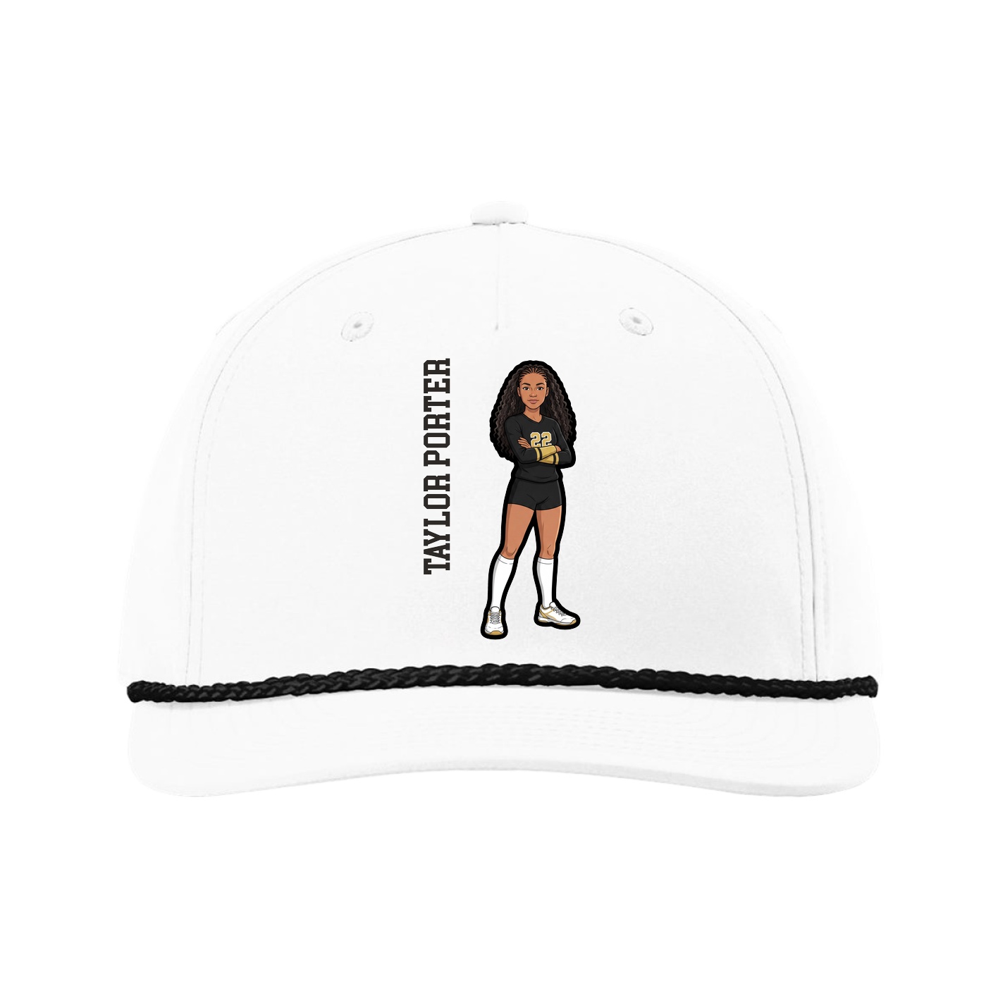 Five-Panel Classic Rope Cap — Name Vertical in White