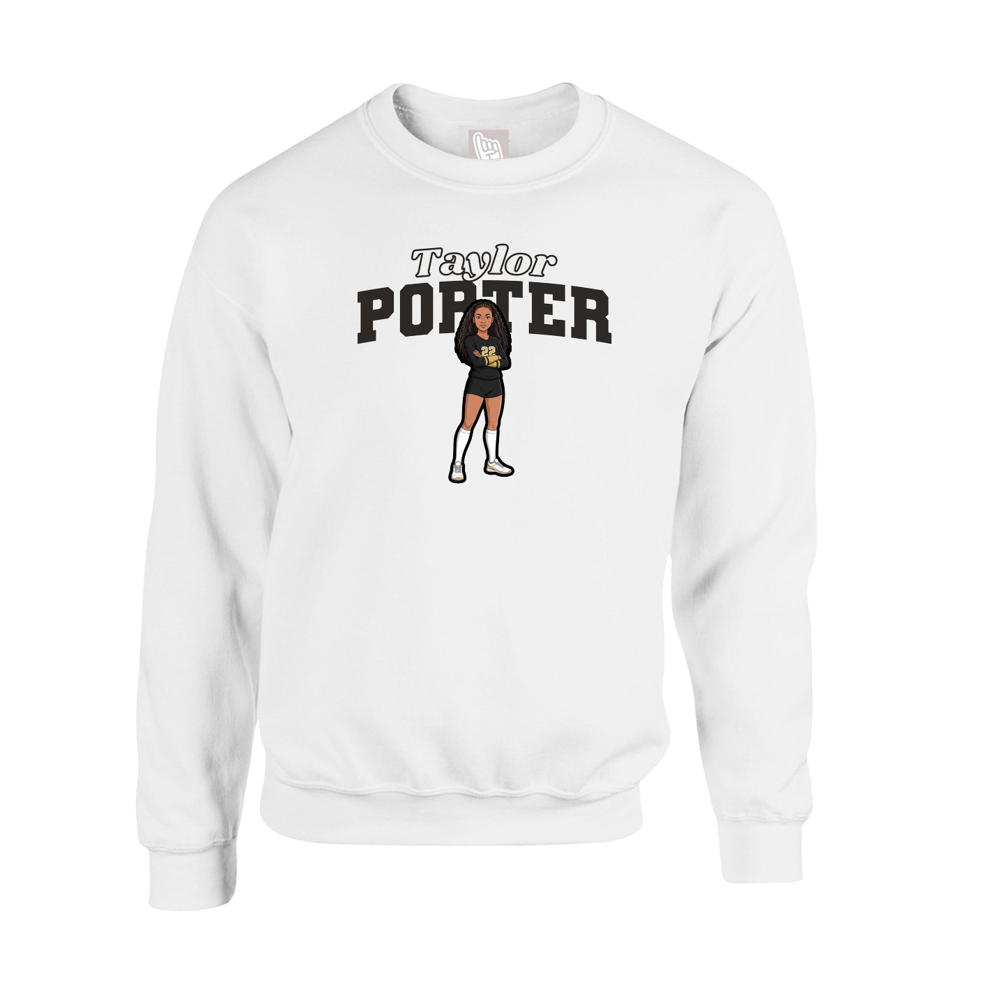 Fleece Crew — Name Arch in White