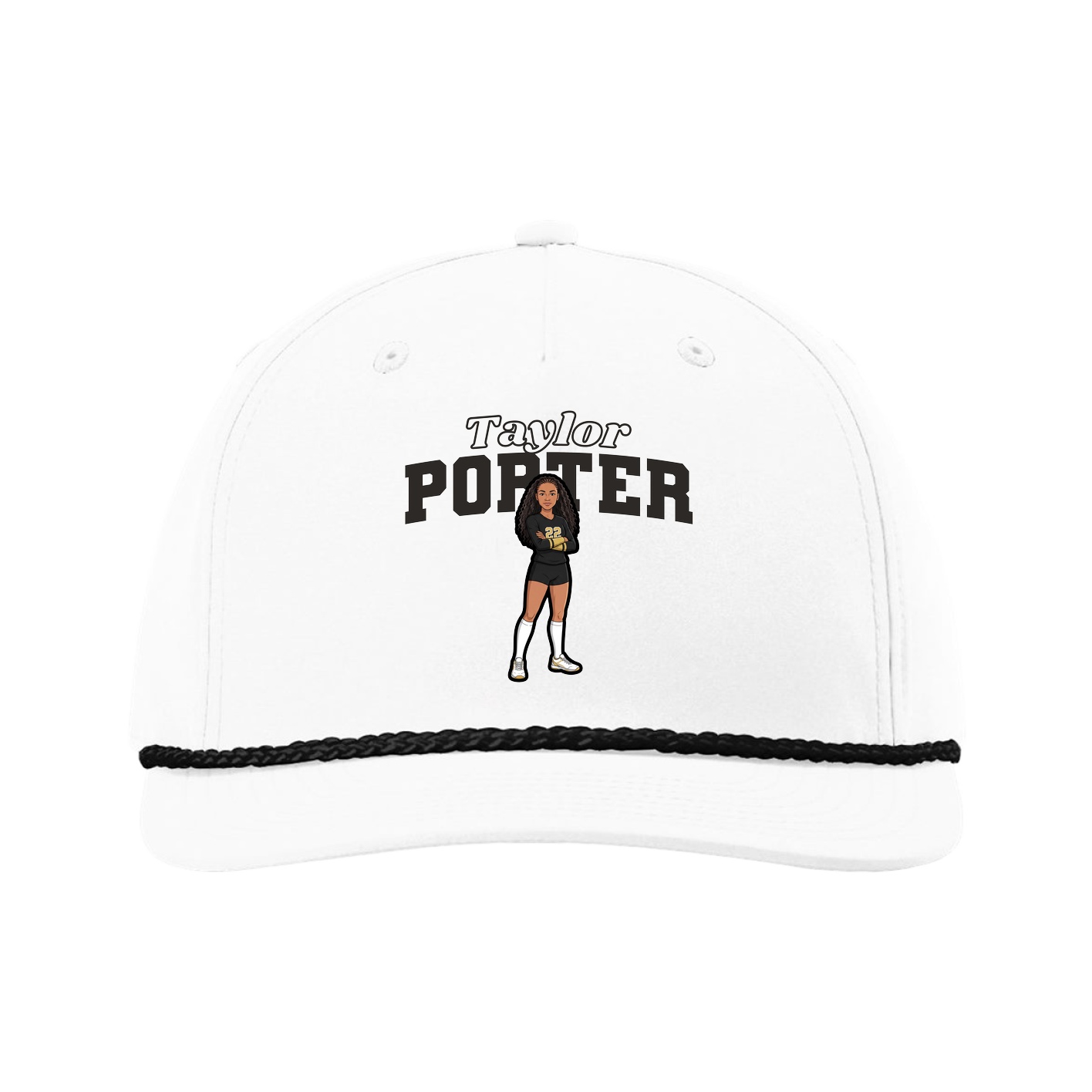 Five-Panel Classic Rope Cap — Name Arch in White