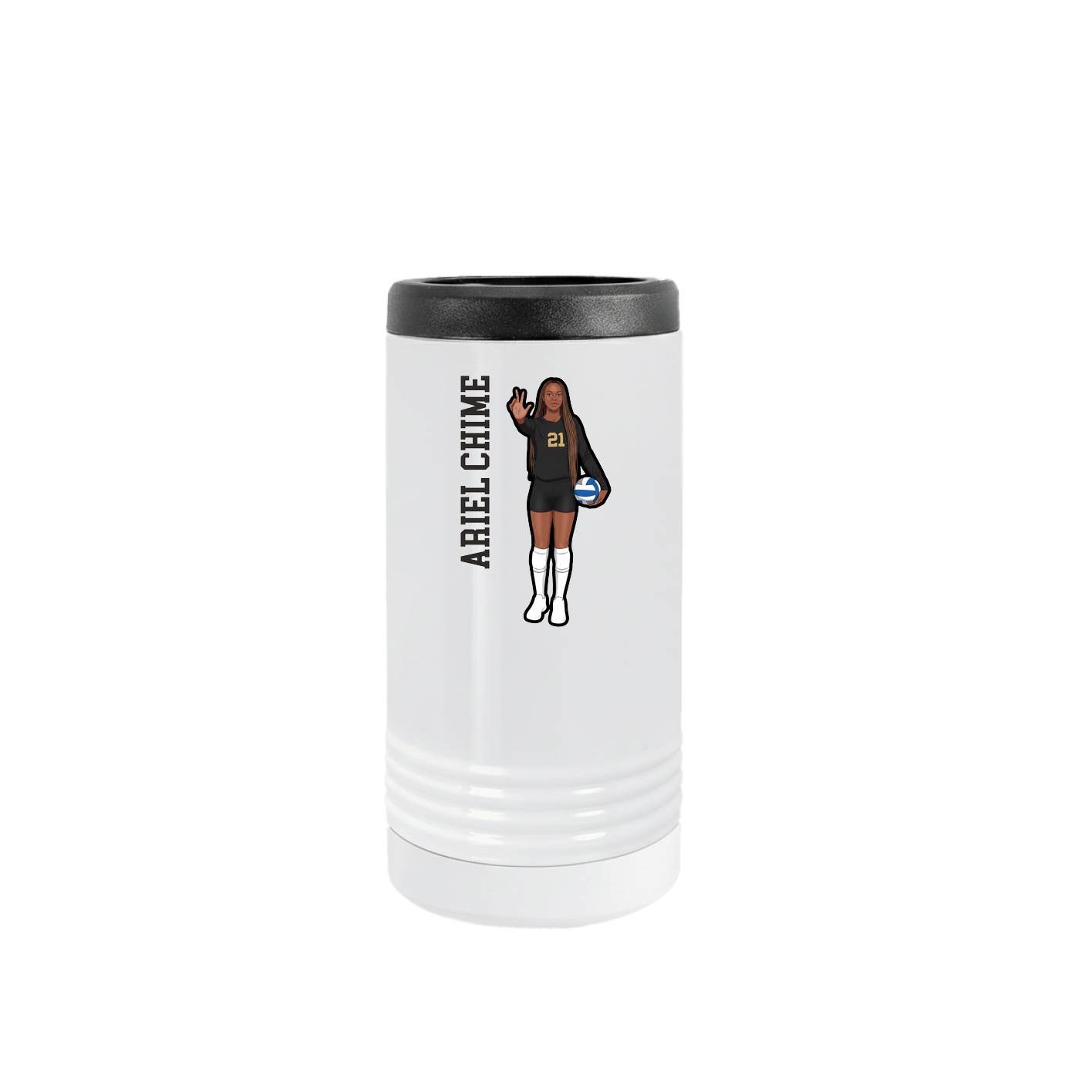 Slim Beverage Holder — Name Vertical in White