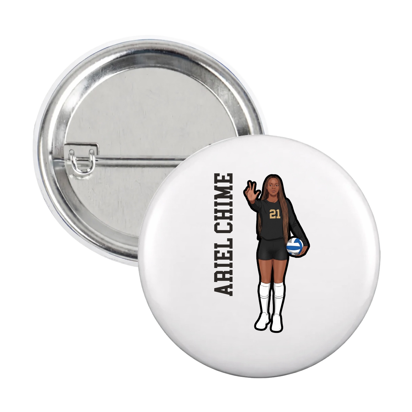 Game Day Button — Name Vertical in White