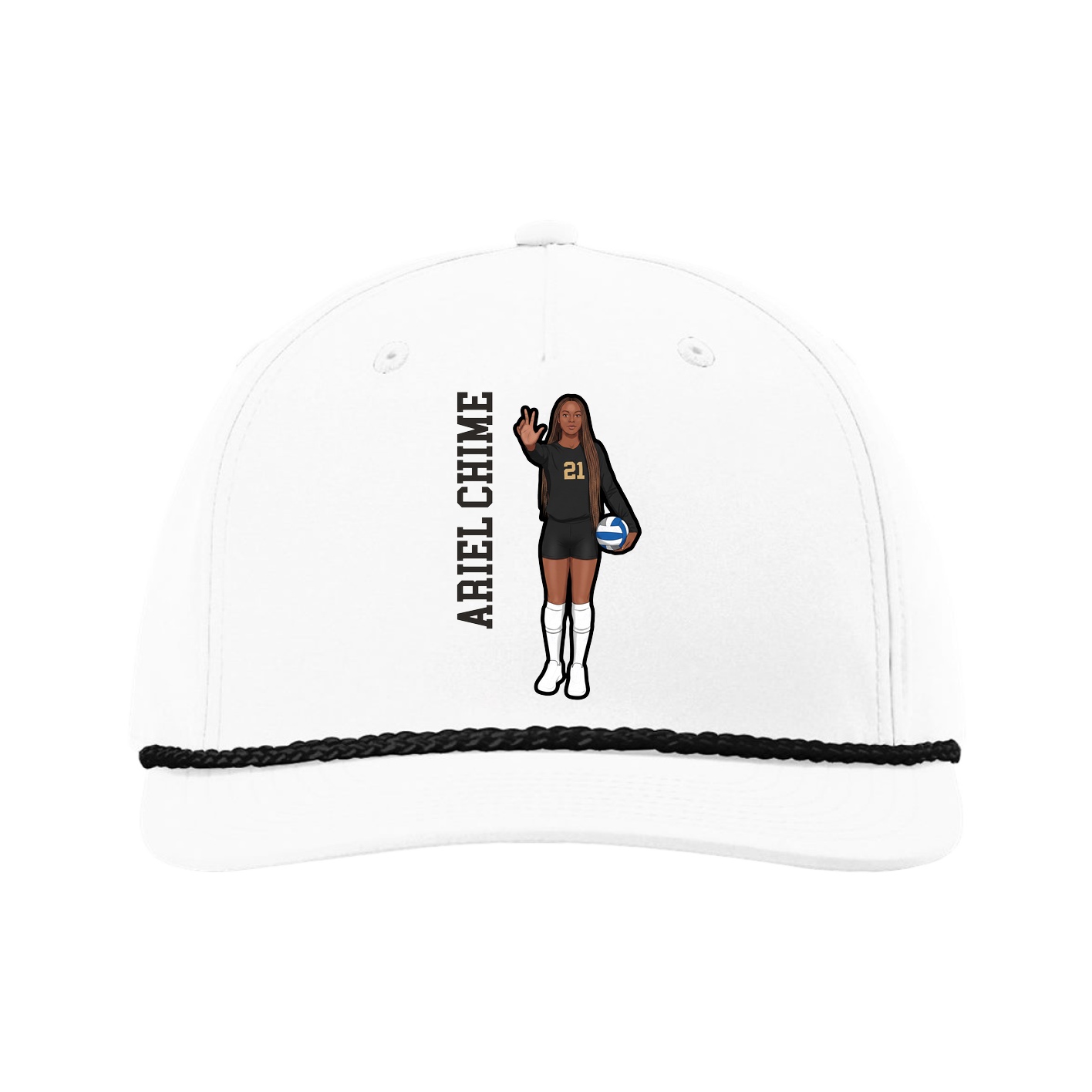 Five-Panel Classic Rope Cap — Name Vertical in White