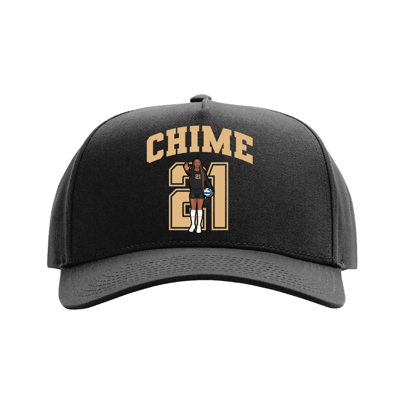 Full Fabric Five-Panel Champ Cap — Number in Black