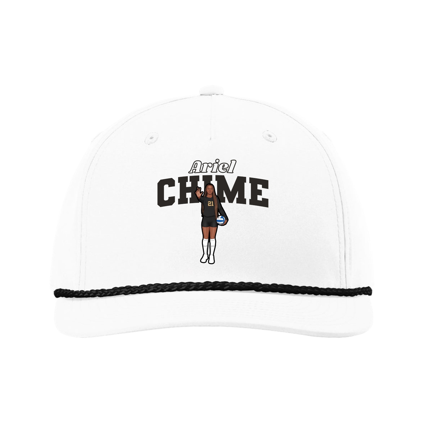 Five-Panel Classic Rope Cap — Name Arch in White