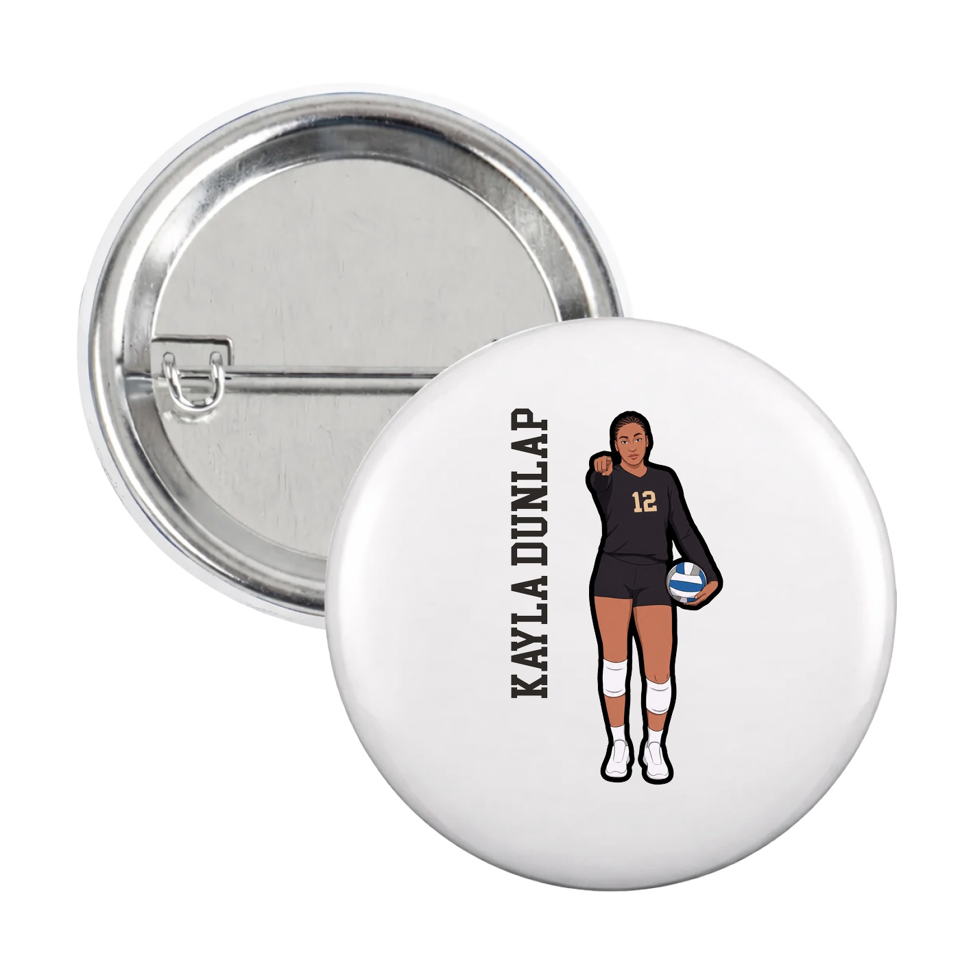 Game Day Button — Name Vertical in White