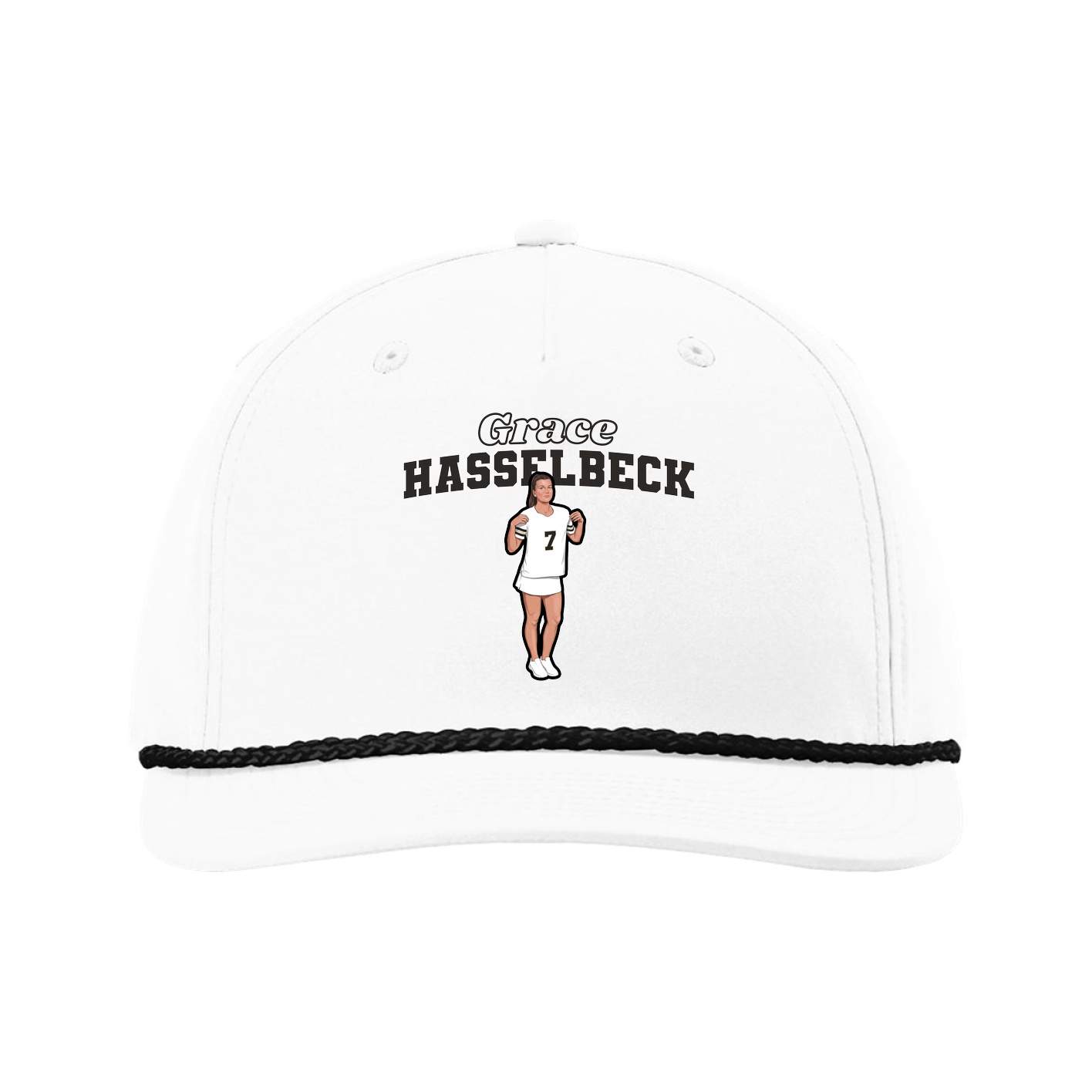 Five-Panel Classic Rope Cap — Name Arch in White