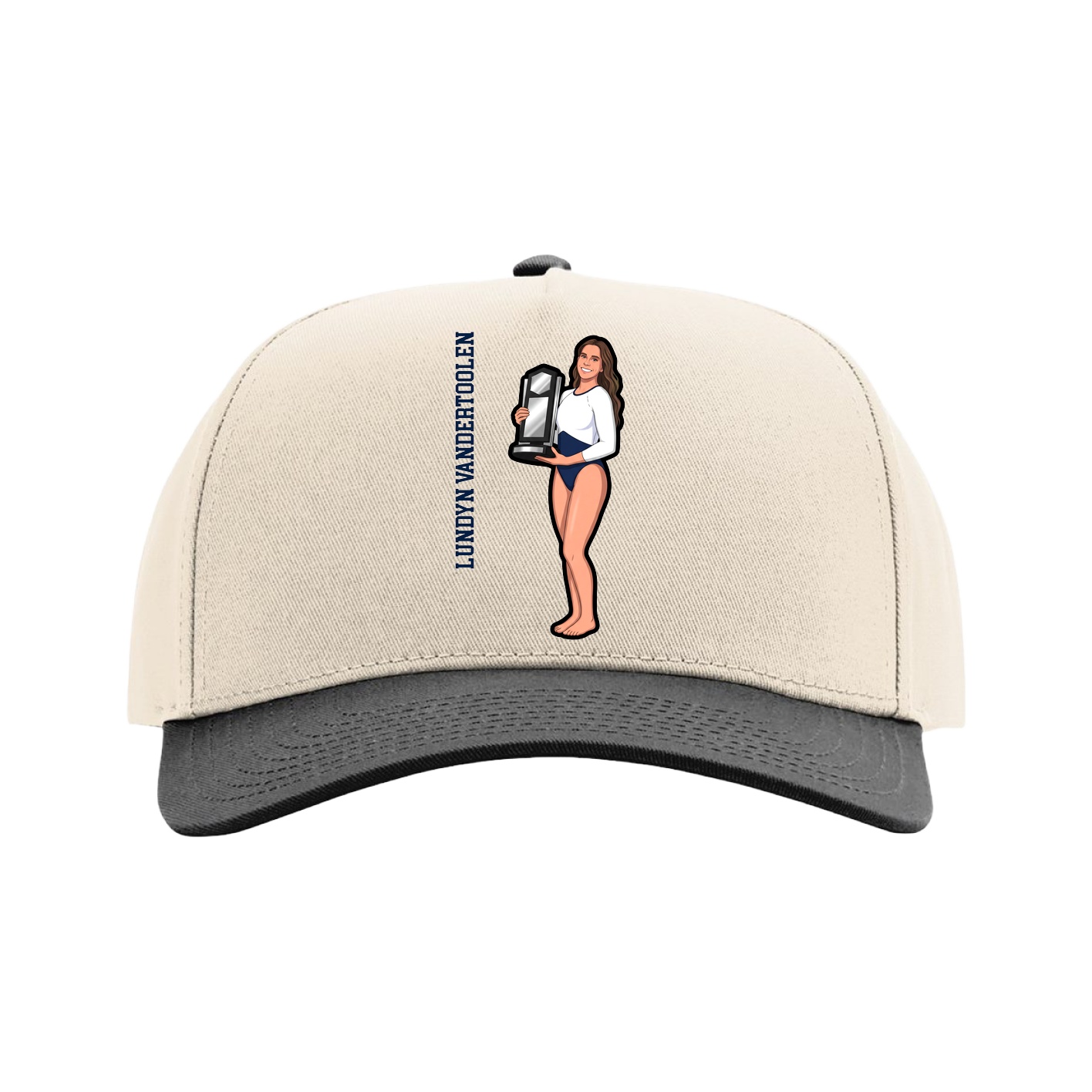 Full Fabric Five-Panel Champ Cap — Name Vertical in Cream/Black