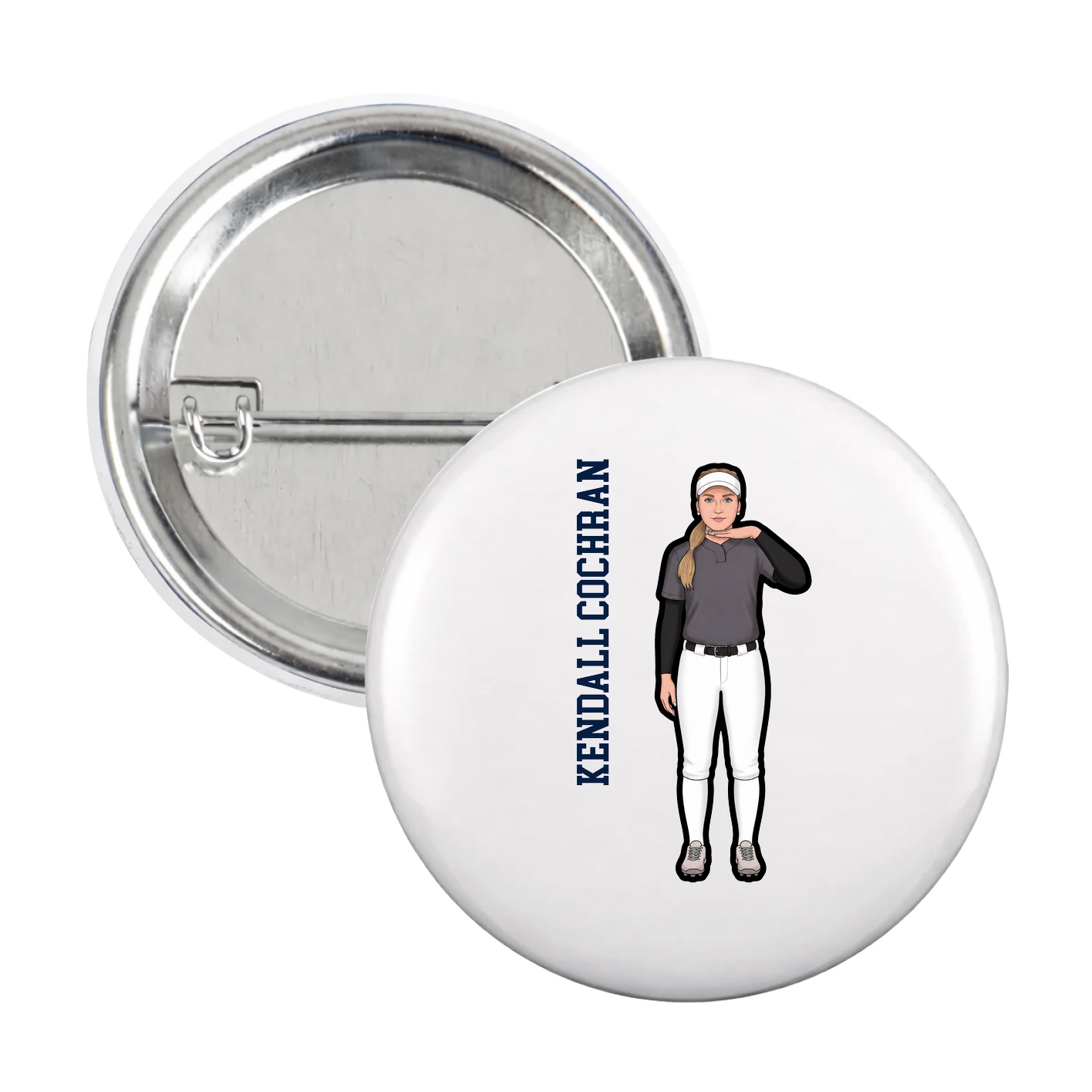 Game Day Button — Name Vertical in White