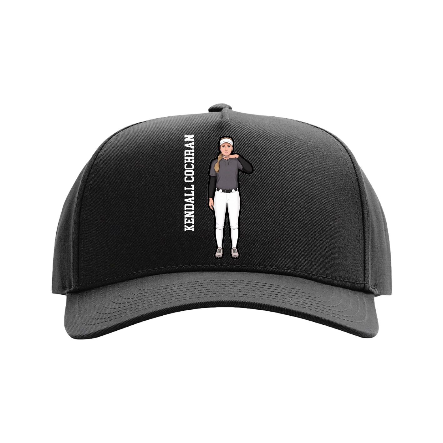 Full Fabric Five-Panel Champ Cap — Name Vertical in Black