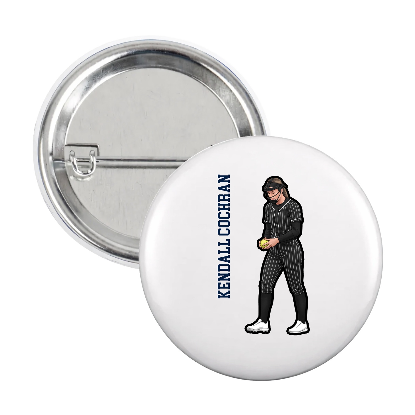 Game Day Button — Name Vertical in White