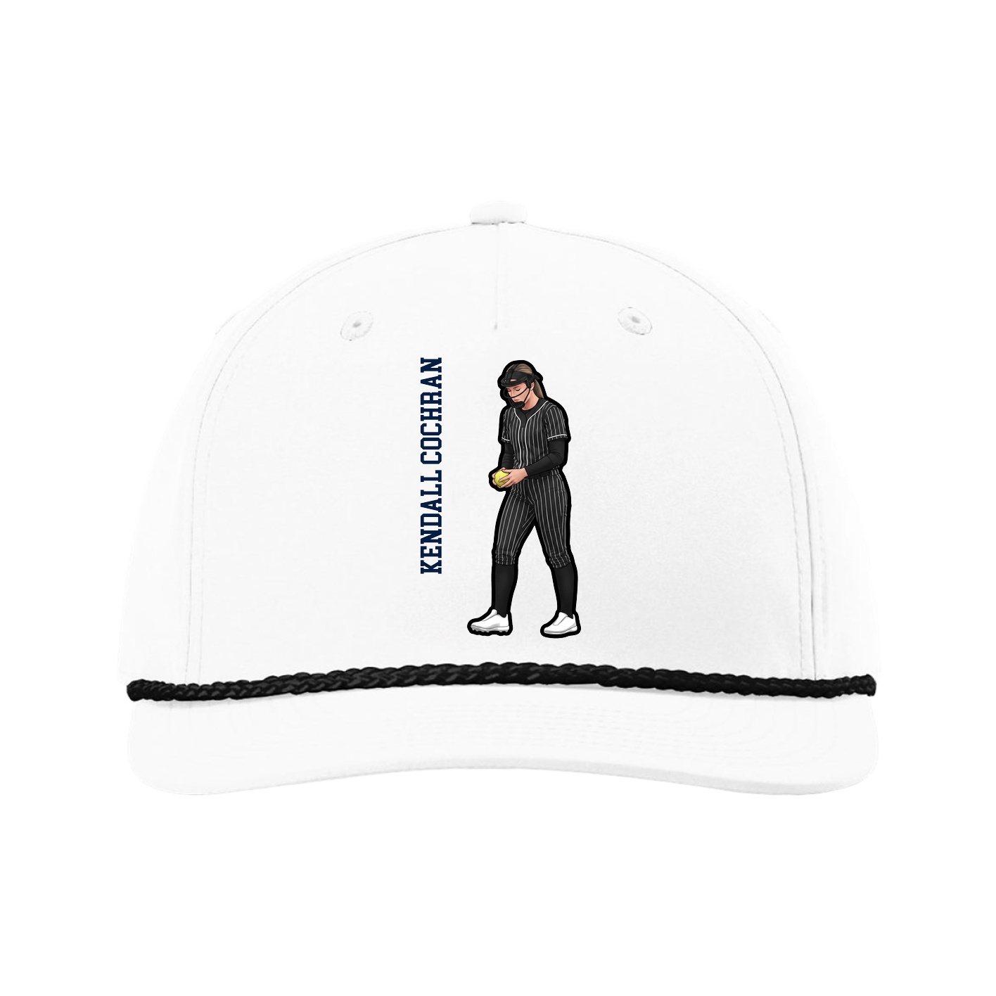 Five-Panel Classic Rope Cap — Name Vertical in White