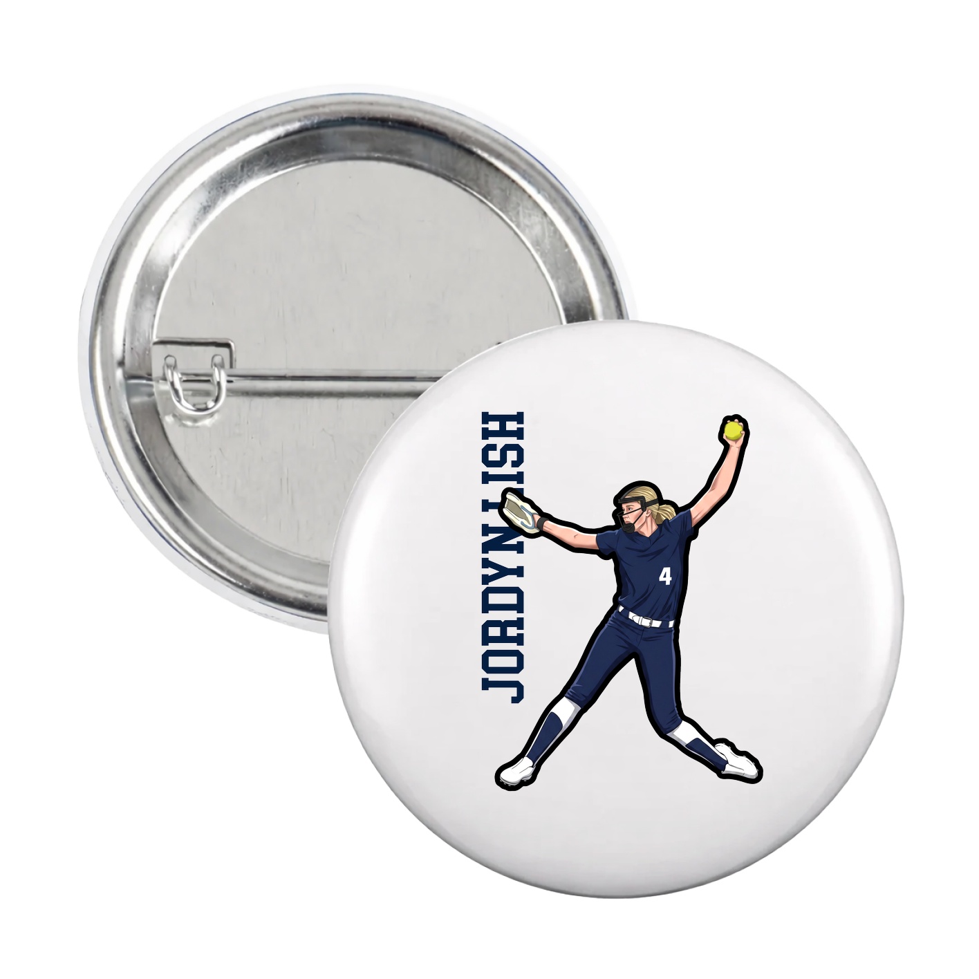 Game Day Button — Name Vertical in White