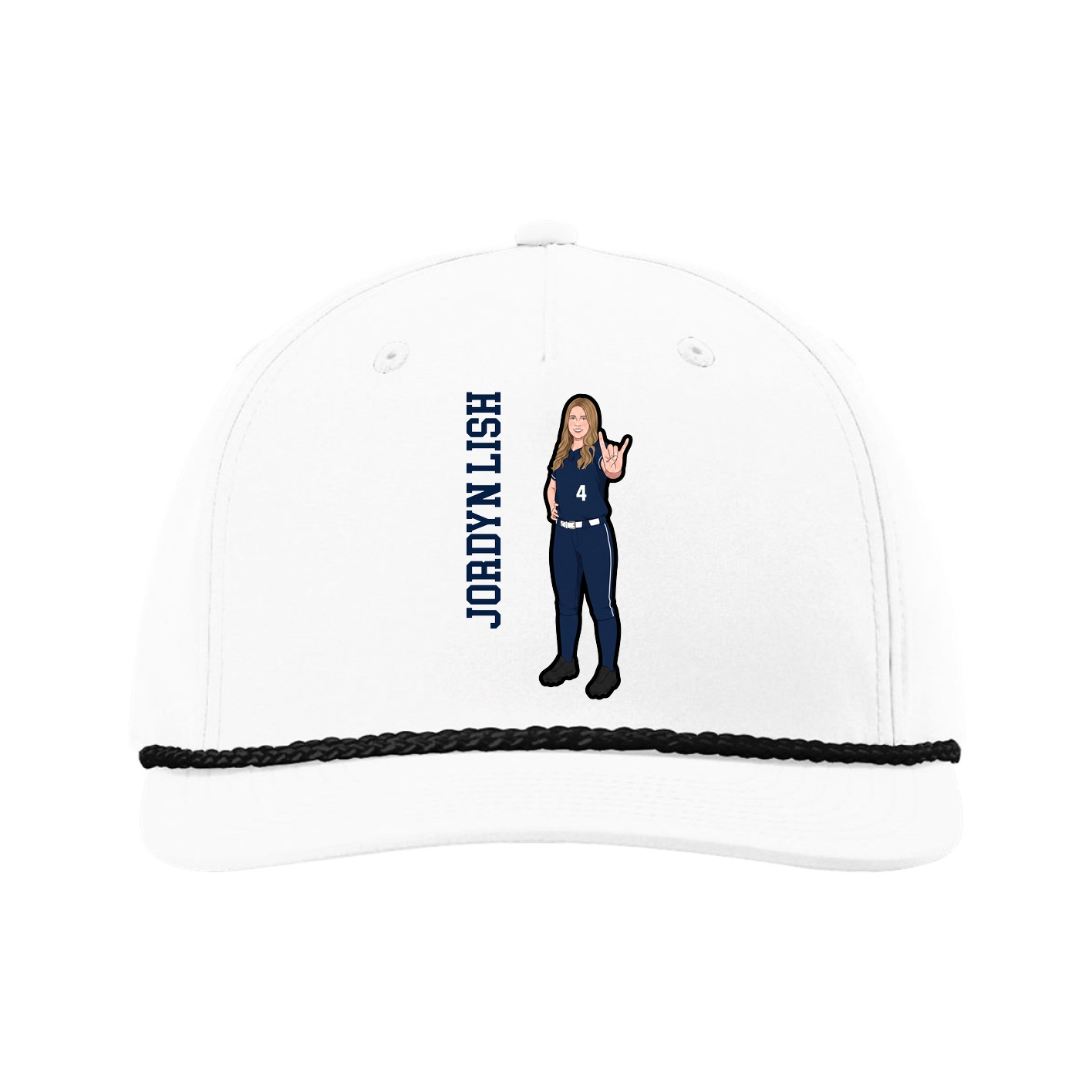 Five-Panel Classic Rope Cap — Name Vertical in White