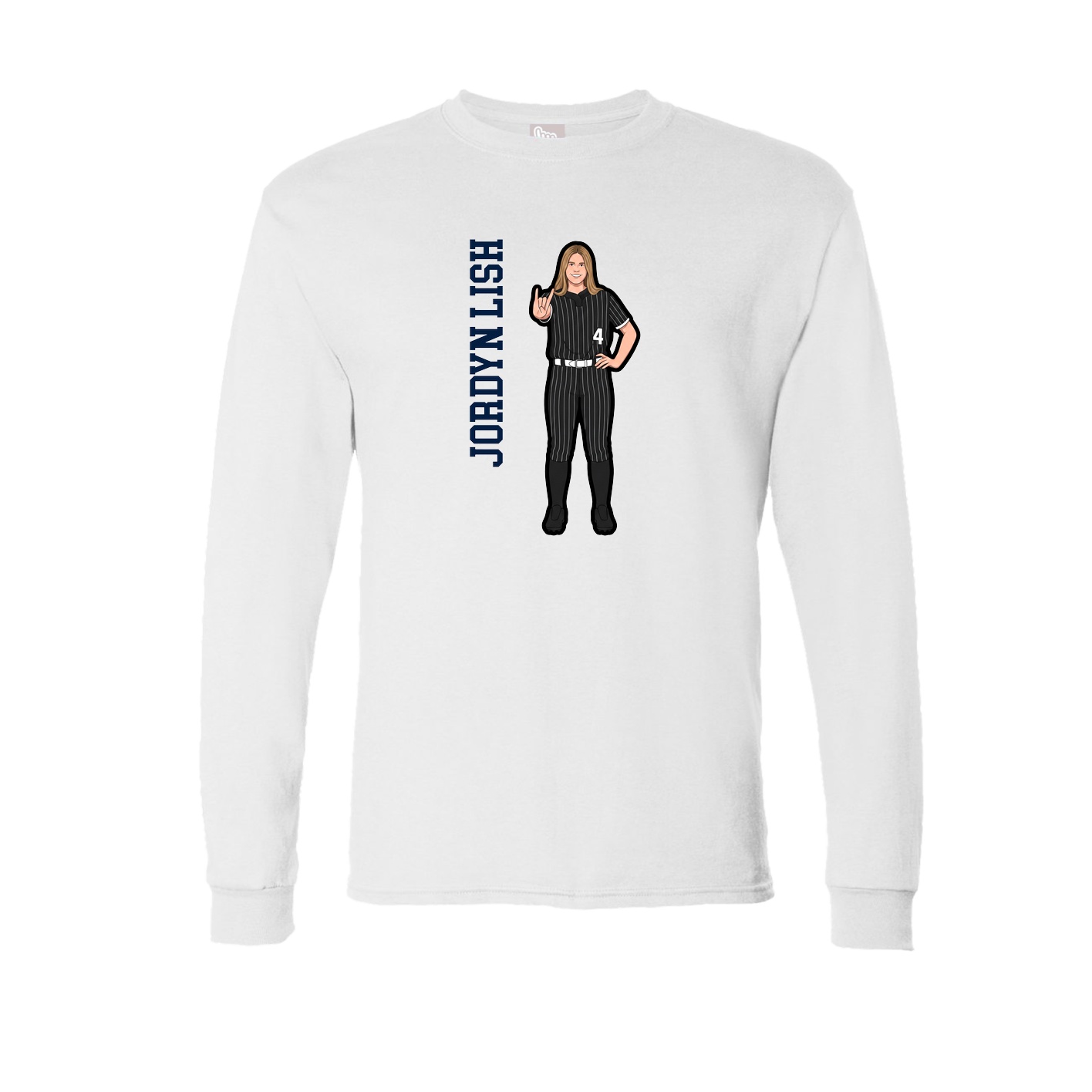 Long Sleeve Tee — Name Vertical in White