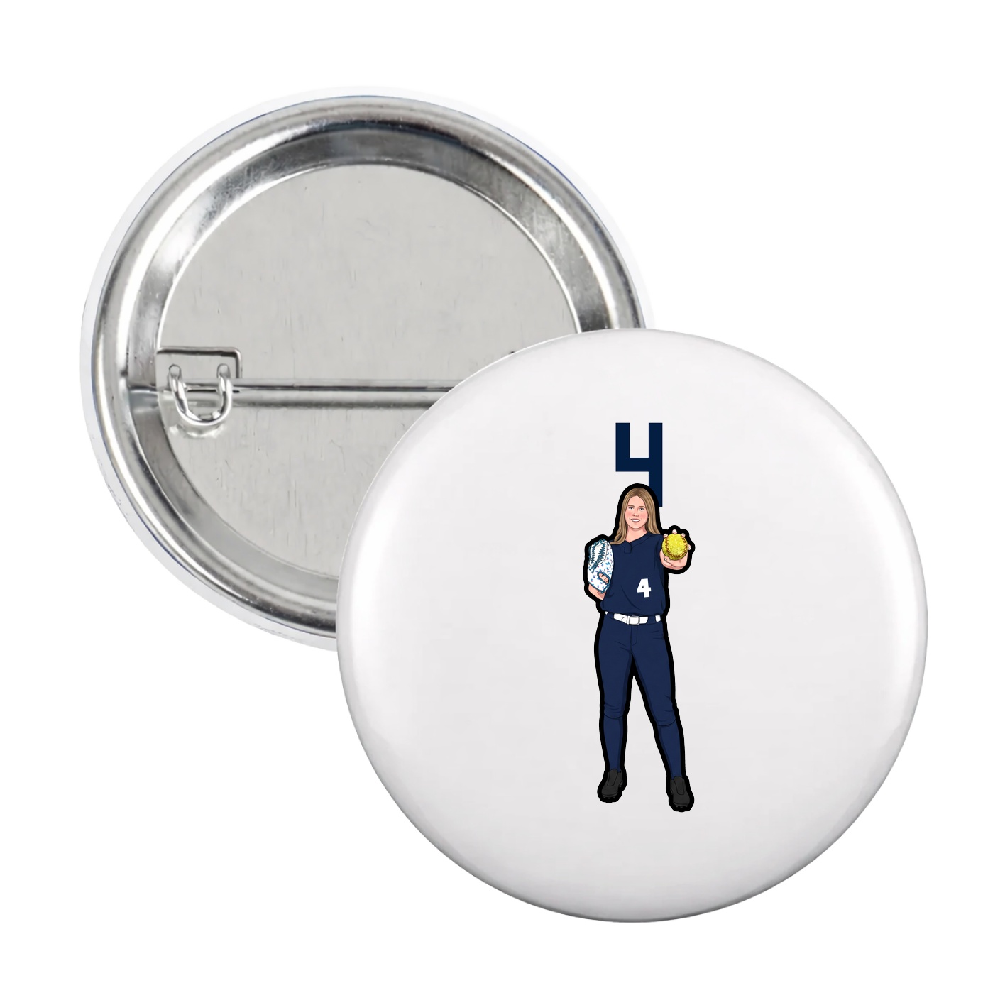 Game Day Button — Number Top in White